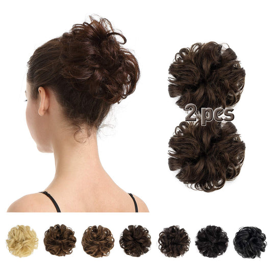 BARSDAR 100% Human Hair Bun Extension - 2 PCs Real Human Hair Messy Bun Hair Pieces Brown Hair Bun Extensions for Women - Real Human Hair Bun Scrunchies Updo Chignons Daily - Brown
