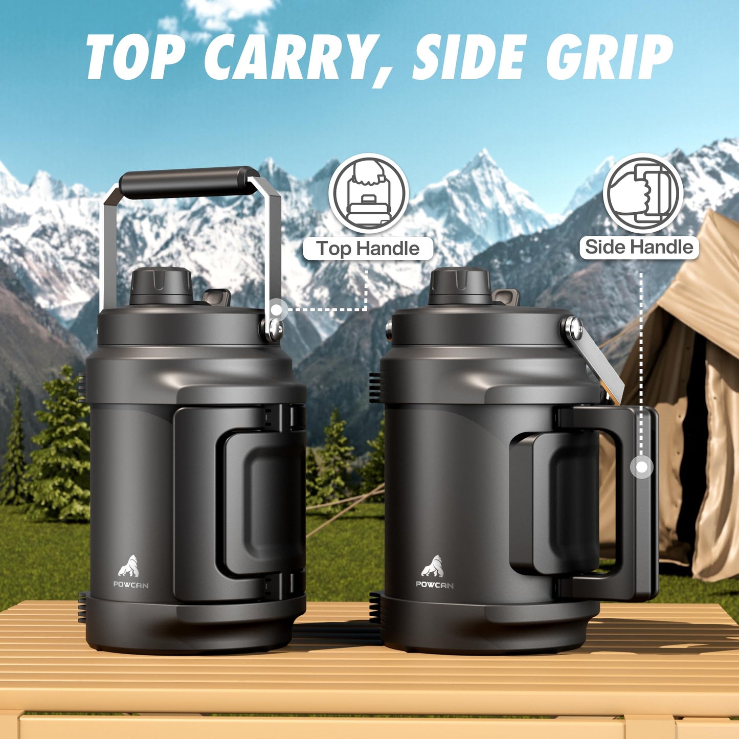 64 oz Insulated Water Bottle for Gym: 2-in-1 Straw Spout Lid, Dual Handle, Leakproof, Keep Cold 36H, Half Gallon Stainless Steel Water Jug for Travel, Hiking, Cycling, Park, Workout, Picnic (Midnight)