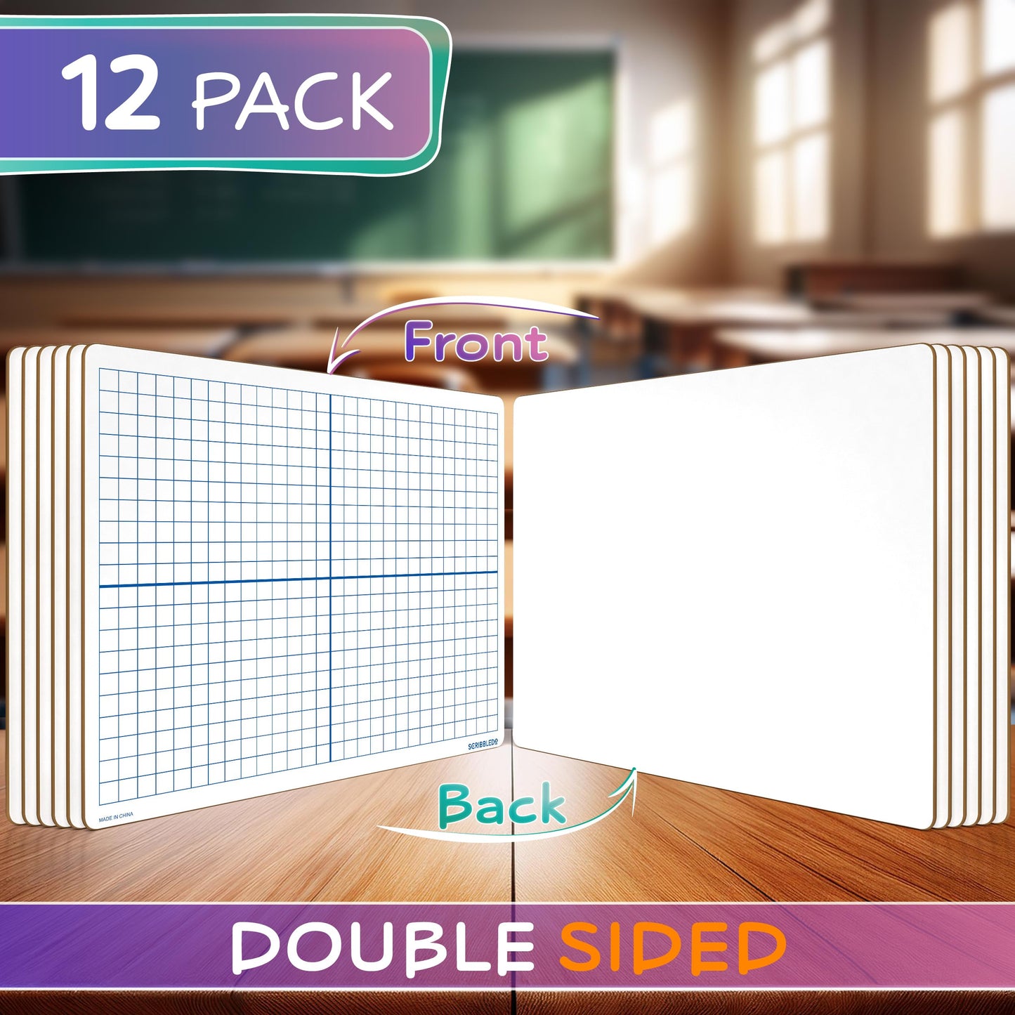 Dry Erase XY Axis Graph Lap Boards 9”X12” for Student and Classroom Use, Math whiteboards (Double Sided White Boards) Erasers Included (12 Pack Graph)