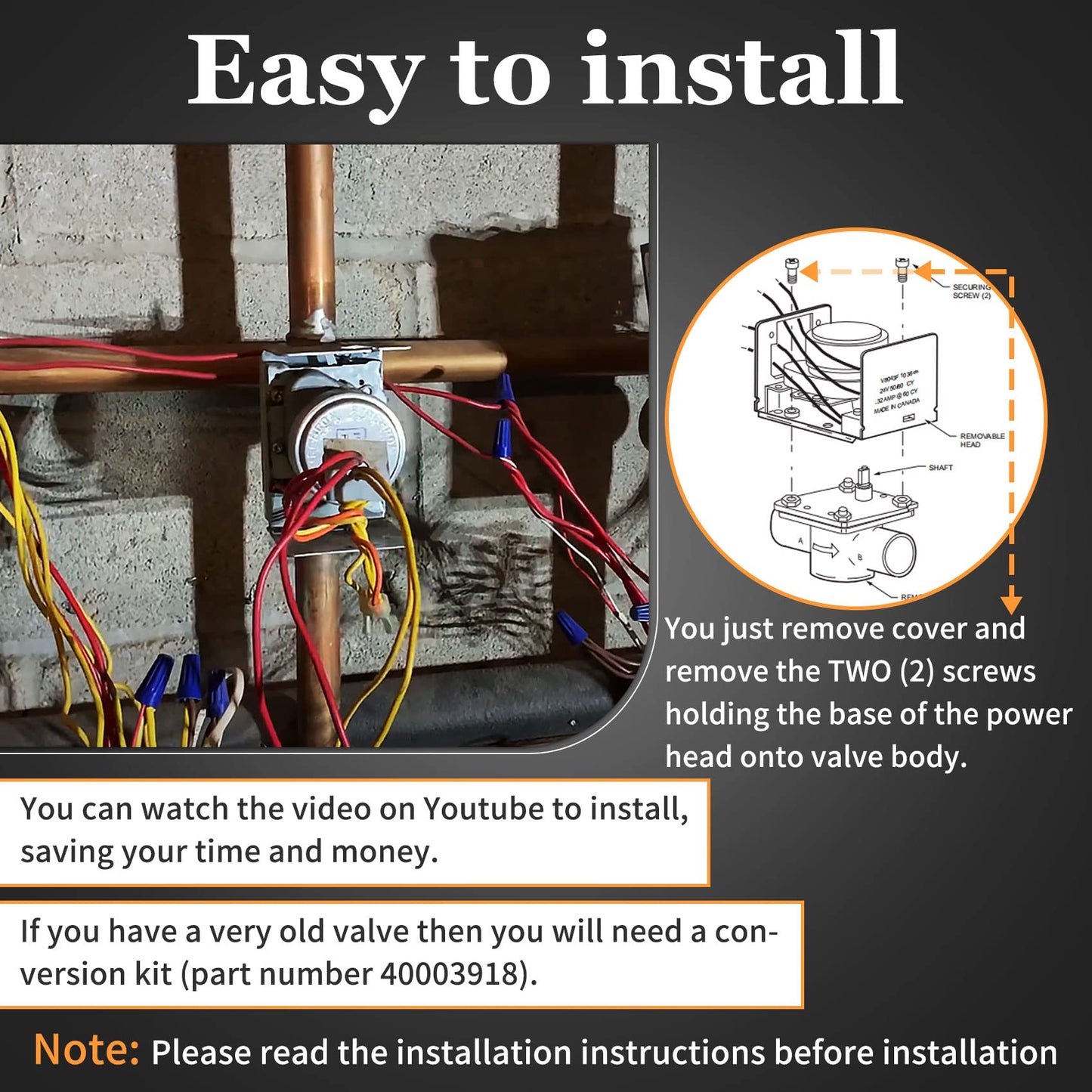 for v8043e1012 Zone Valve Honeywell, 40003916-026 Power Replacement Head, 40004850-001 (Lid Model) 2-Way 4-Wire, Normally Closed 24Vac 50/60Hz 18" Leads with End Switch for Honeywell Zone Valve Motor