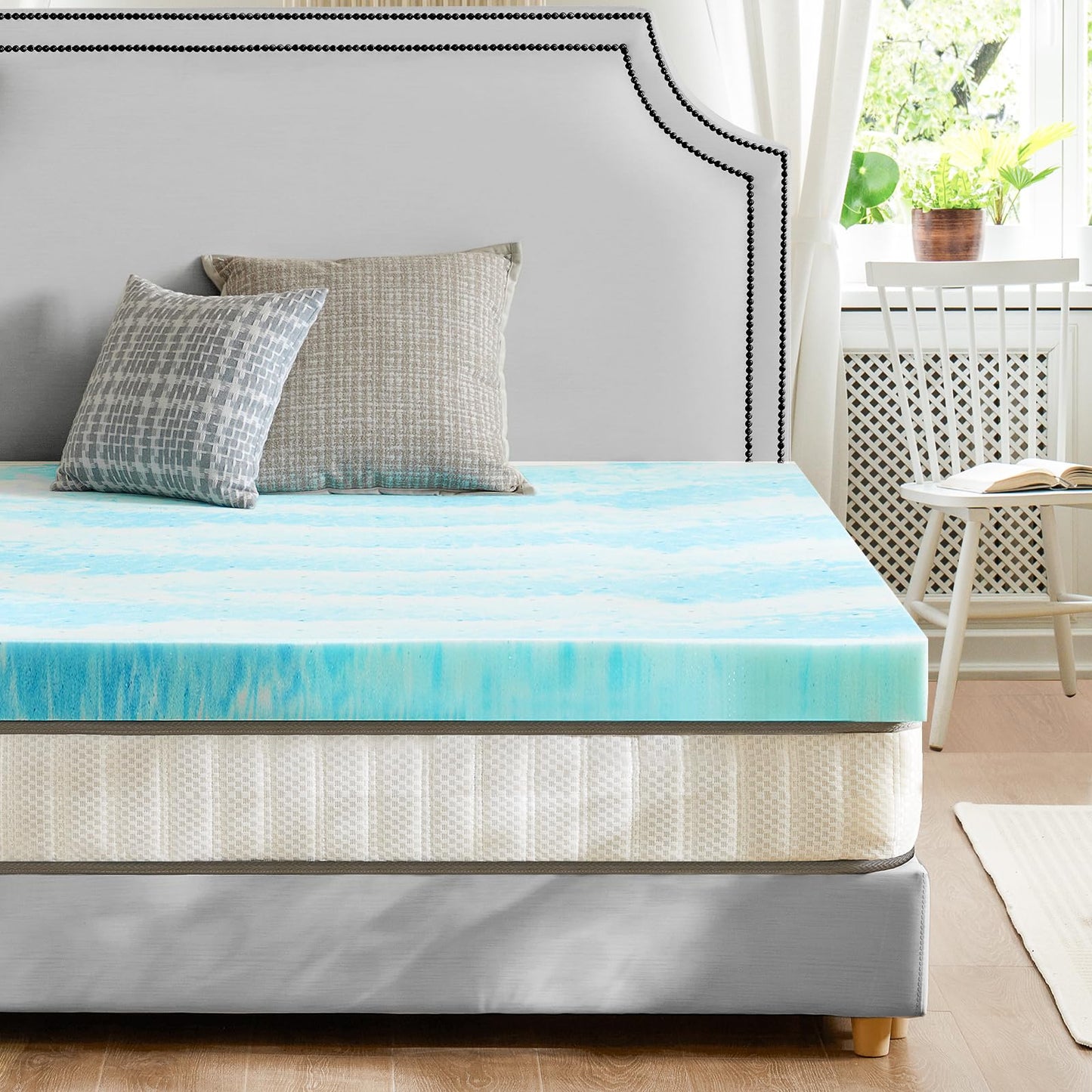 Sweetcrispy Memory Foam Mattress Topper Full, 3 Inch Thick Gel Infused Cooling Toppers Pad for Full Size Bed, Sleeper Sofa, RV, Camper, CertiPUR US Certified, Ventilated and Breathable, Blue