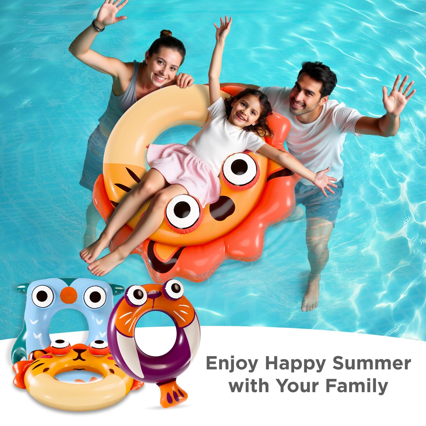 iPlay, iLearn 3 Pcs Kids Animal Swim Rings Toys - Lion Sealion Owl