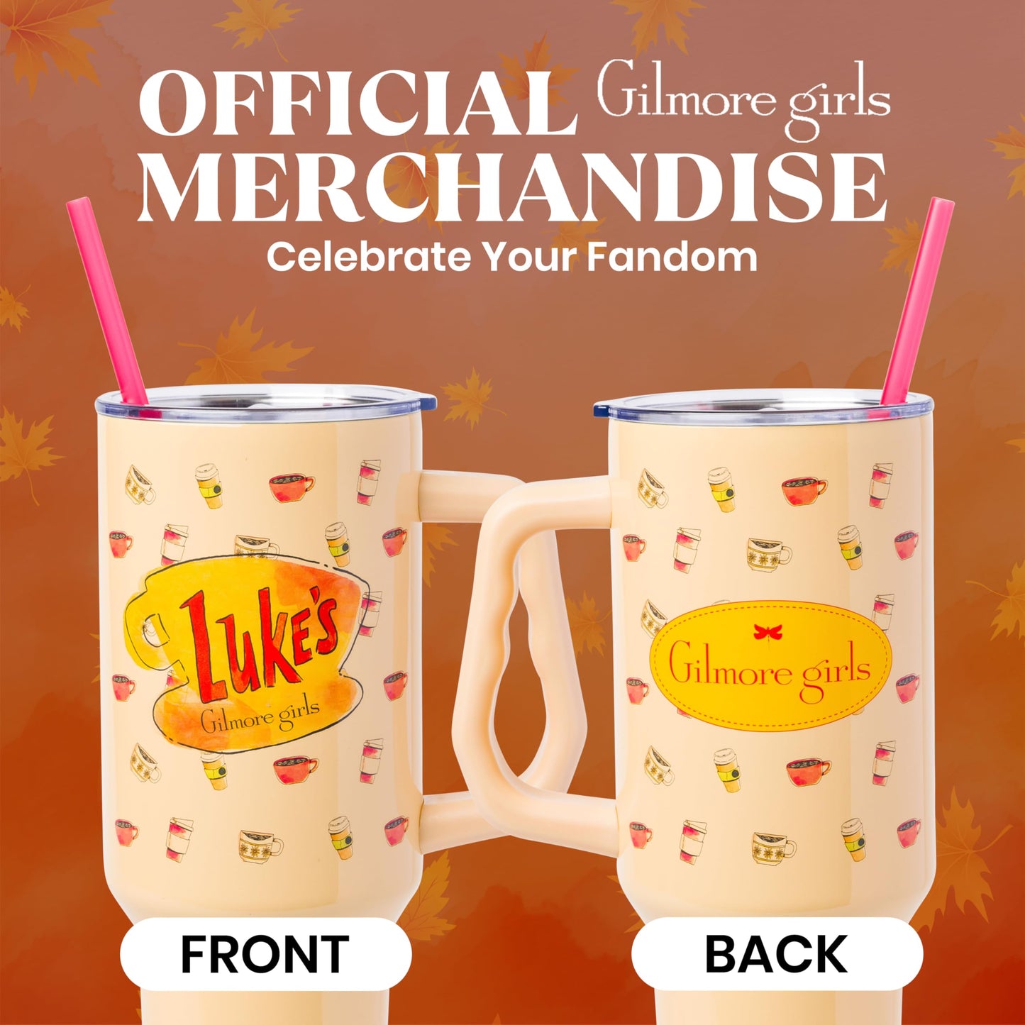 Silver Buffalo Gilmore Girls Luke's Diner Double Walled Stainless Steel Tumbler with Handle and Straw, Fits in Standard Cup Holder, 40 Ounces