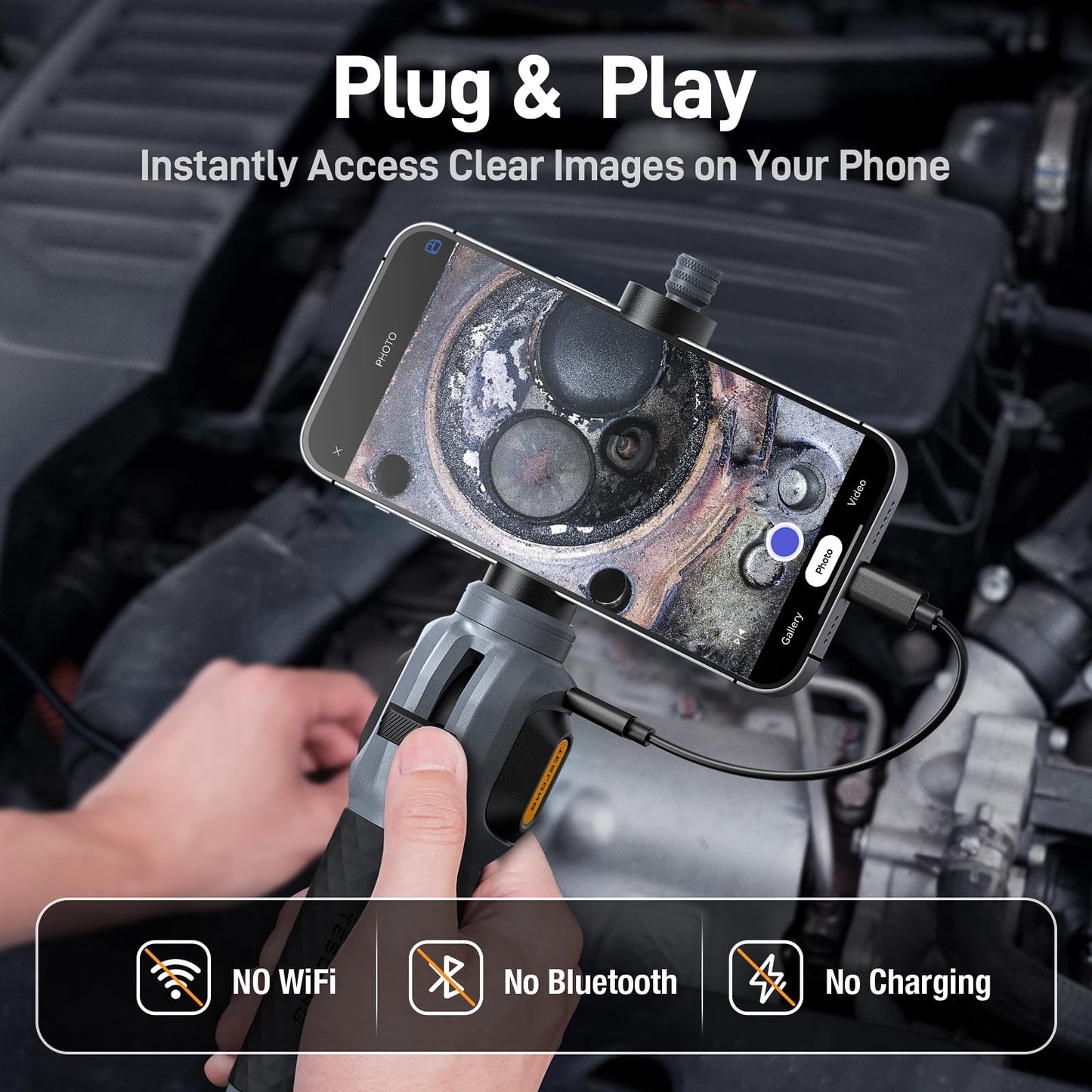 Teslong Two-Way Articulating Borescope with Light, USB-C Endoscope Inspection Camera with 5FT Semi-Rigid Probe, Flexible Snake Scope for Home Repair, Automotive, Compatible with iPhone 15/16 & Android
