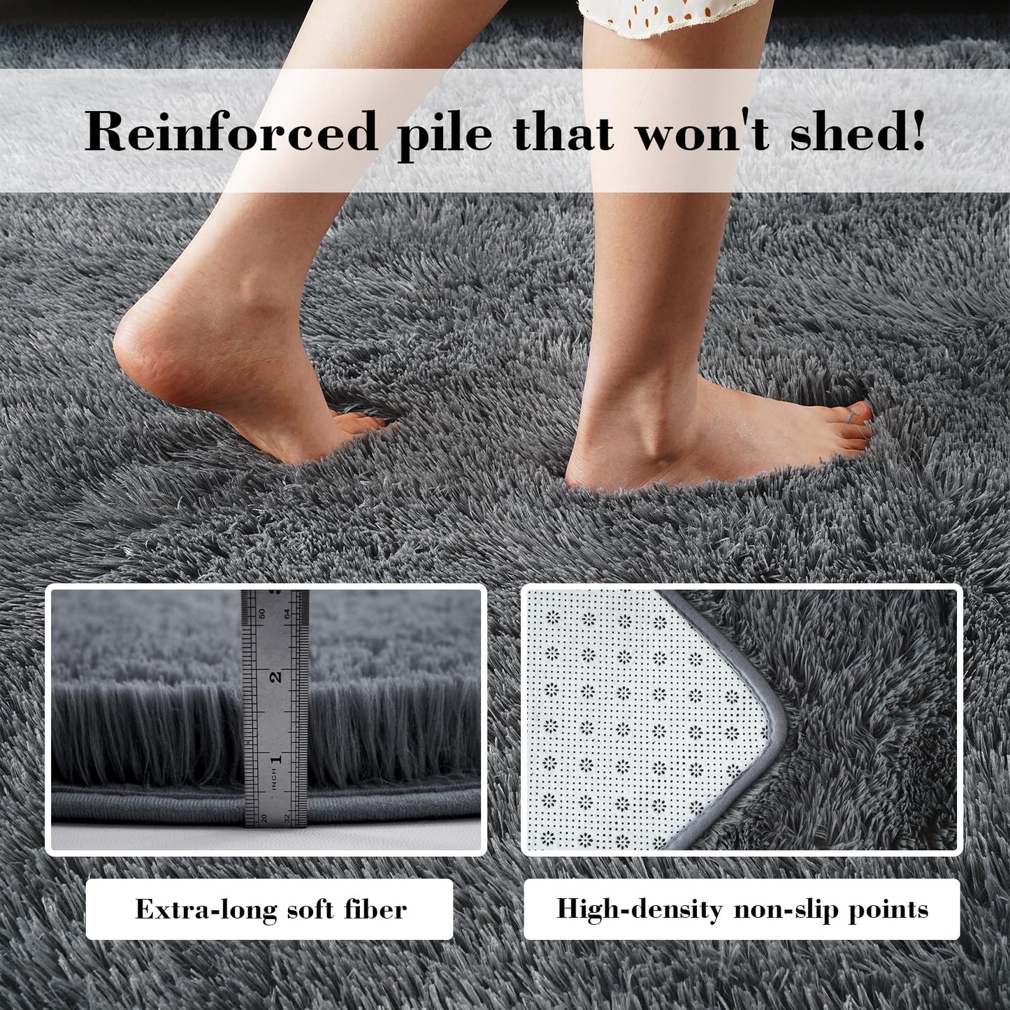 yongyangjuxin Fluffy Rug Shag Area Rug, Grey 8x10 Area Rugs for Living Room, Large Shag Area Rugs for Bedroom Kids Room Home Decor, Upgrade Anti-Skid Rectangular Fuzzy Rugs