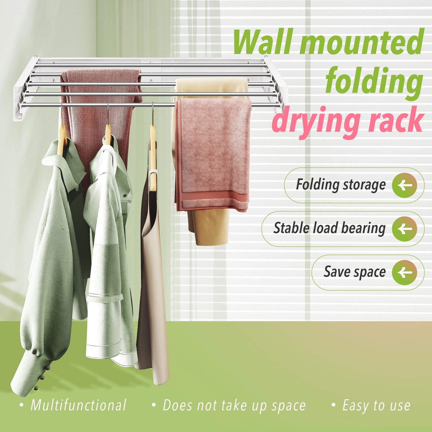 ZdwCyl Wall Mounted Drying Rack,32 inches,Foldbale, Clothes Drying Rack,Laundry Drying Rack Wall Mount,Drying Rack Clothing Space Saver,Retractable,Collapsible,Folding Laundry Rack,White