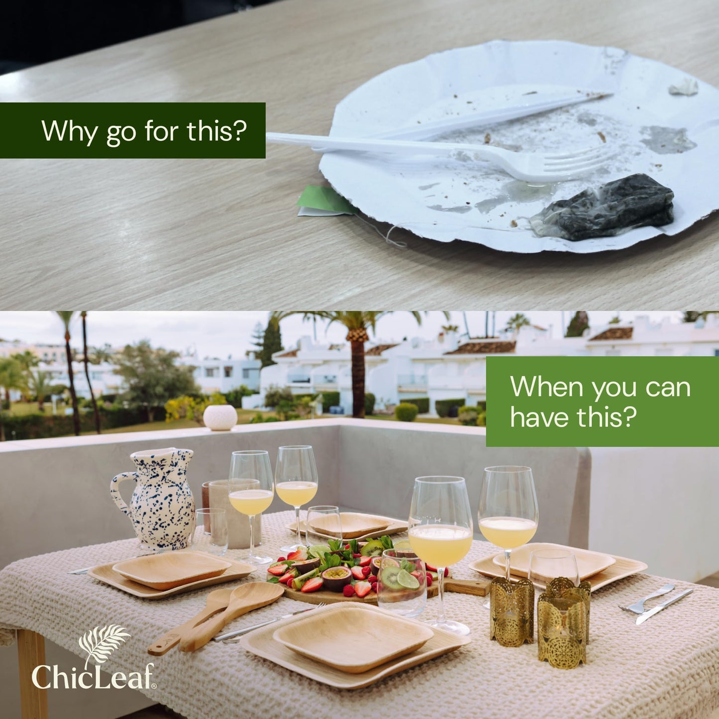 Chic Leaf Palm Leaf Plates - 10" Round - 50 Pack of 100% Compostable, Biodegradable & Disposable Bamboo Plates - Heavy Duty, Sturdy Paper Alternative for Wedding Desserts & Events