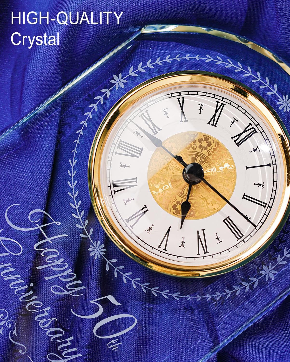 Sttokilly 50th Wedding Anniversary Crystal Quartz Clock with Wooden Light Base,50 Years of Marriage Gift,Happy Golden Anniversary Decoration Gift,for Parents,Grandparents,Couple