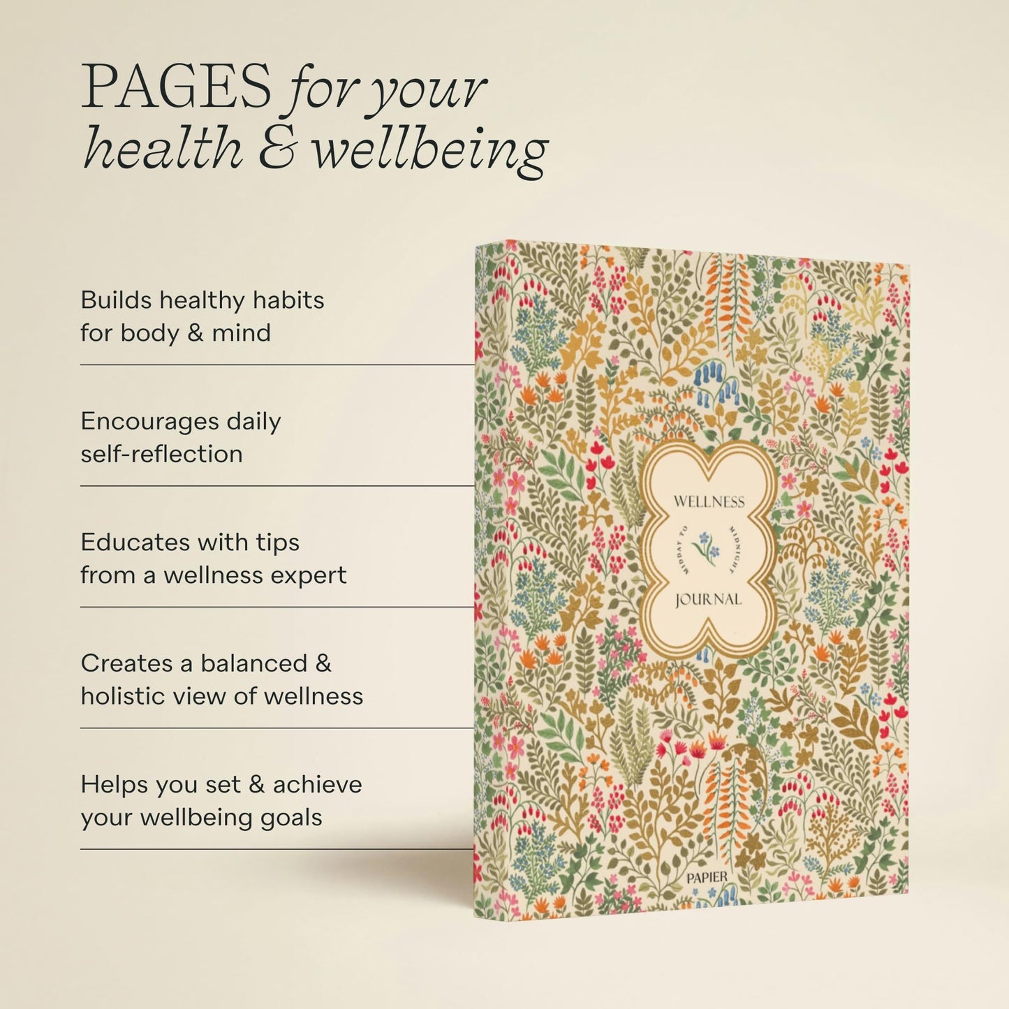 Papier Fairy Flies 12 Week Wellness Journal - Floral Hardback | Log Intentions Sleep & Energy, Morning & Evening | Weekly & Monthly CheckIn | Undated Planner | Reflection, Mindfulness | Self Care Gift