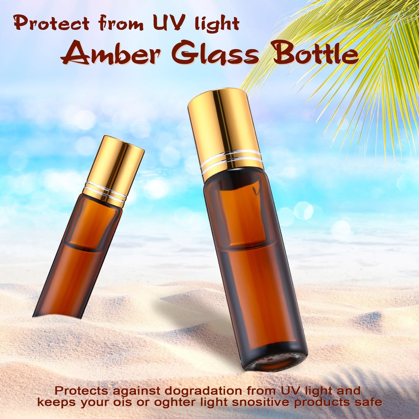 Tanlade 100 Pcs Essential Oil Roller Bottles 10 ml Amber Roll on Glass Roller Bottles Refillable Leakproof Empty Rollerball Bottles with Funnels and Stainless Steel Roller Balls for Travel Lip Gloss