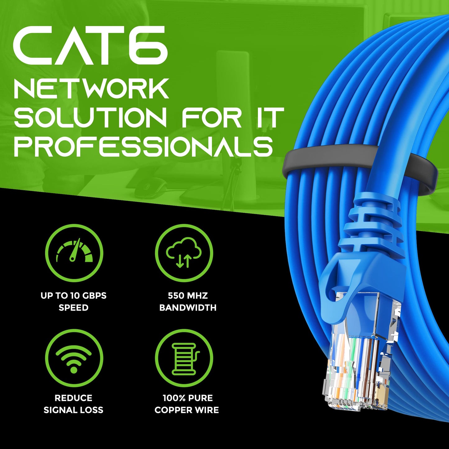 GEARit 20-Pack Cat6 Patch Cable 10 Feet Cat 6 Ethernet Cable Snagless Flexible Soft Tab - Premium Series - Blue
