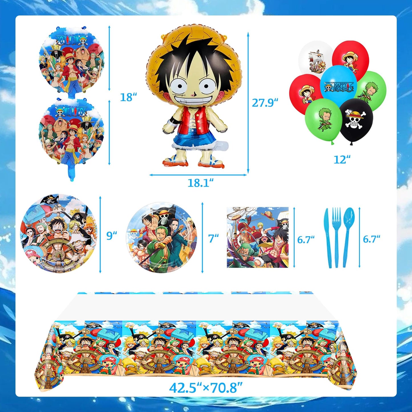 Adeventure Themed Birthday Party Decorations Set - Cartoon Theme Party Supplies (Includes Banner, Foil Balloons, Printed Balloons, Tablecloth, Tableware, Napkins)