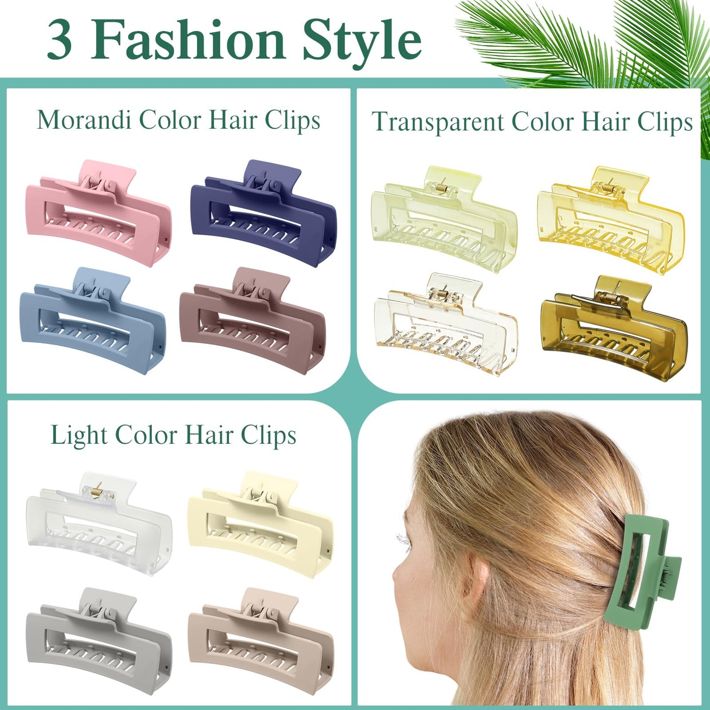 XunYee 60 Pcs Hair Clips Bulk Hair Claw Clips for Women Girls 4.1 Inch Large Rectangle Non-slip Square Strong Hold Jaw