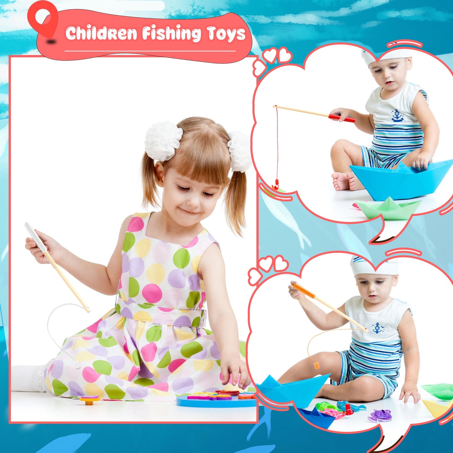 40 Pcs 10 Inch Kids Magnetic Fishing Poles Wooden Magnetic Fishing Rods Colorful Wooden Fishing Games for Kindergarten Boys Girls Fishing Game Birthday Gifts, 8 Colors