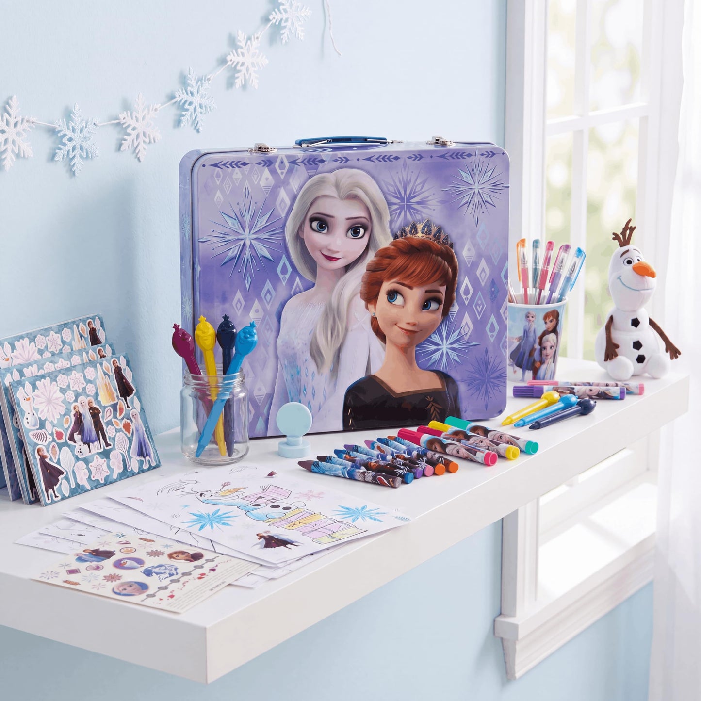 Innovative Designs Disney Frozen 2 Kids Deluxe Activity Set with Carrying Tin, Coloring Sheets, Tattoos, Stickers, & Art Supplies