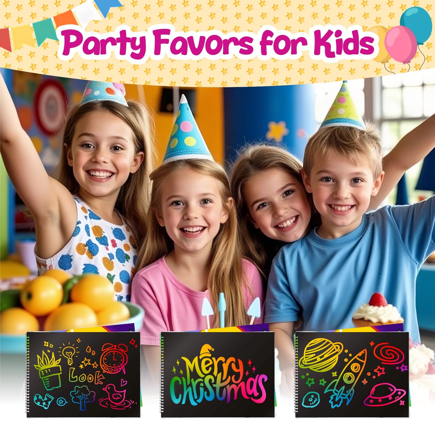DECOJOY Party Favors for Kids 4-8, Scratch Art Birthday Return Gifts, Bulk Rainbow Scratch Paper Notebook 24 Sets Supplies, Cool Craft Kit Goodie Bags stuffers for Girls Boys School Classroom