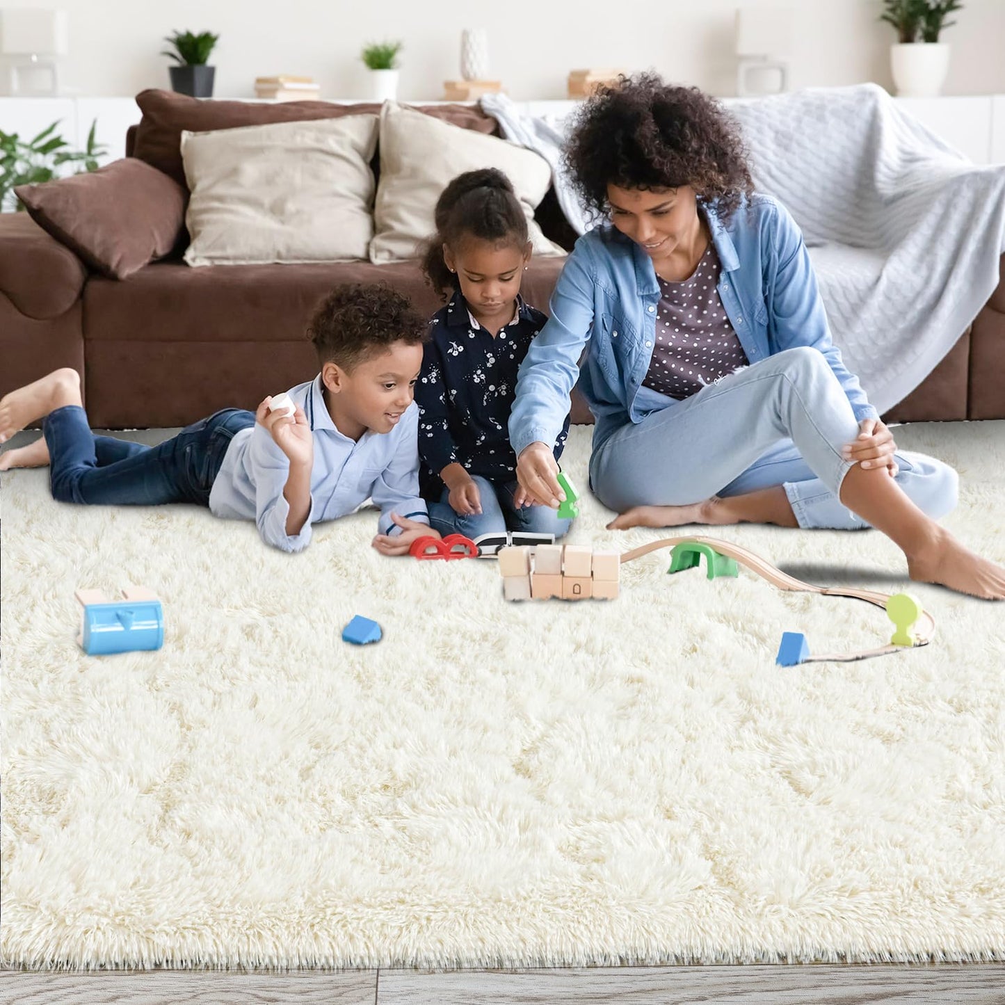 5x7ft Fluffy Fuzzy Area Rug for Living Room Bedroom, Ultra Soft Rugs for Living Room, Modern Shaggy Carpets Rug for Boys Girls Dorm Nursery Home Decor Aesthetic, Upgrade Non-Slip Durable, Cream White