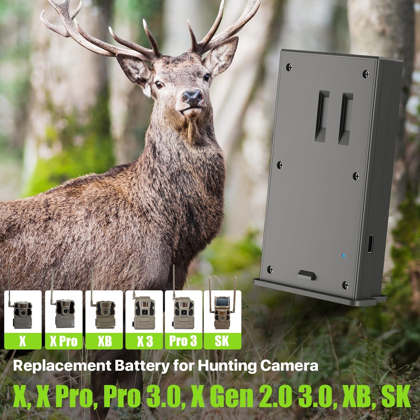 Adicop Rechargeable Lipo Lithium Battery Pack Trail Camera Battery Compatible with Reveal Hunting Camera X, X Pro, Pro 3.0, X Gen 2.0 3.0, XB, SK (Pack of 2, 6000mAh)
