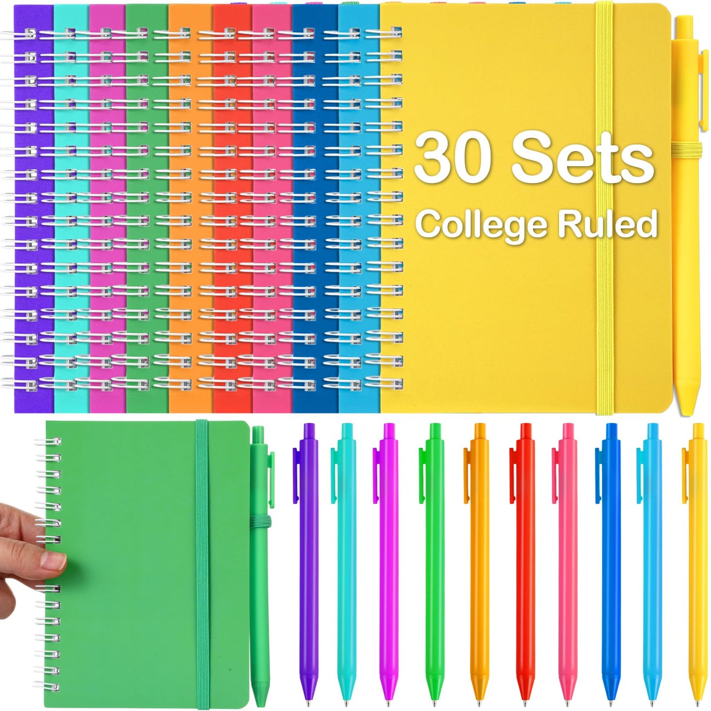 Fulmoon 30 Set Small Spiral Notebooks A6 with Pens Bulk, Multicolor 4" x 6" Pocket Notebooks Mini Lined Journals 50 Sheets for Back to School Supplies Students Rewards Office Gifts (Candy Brights)