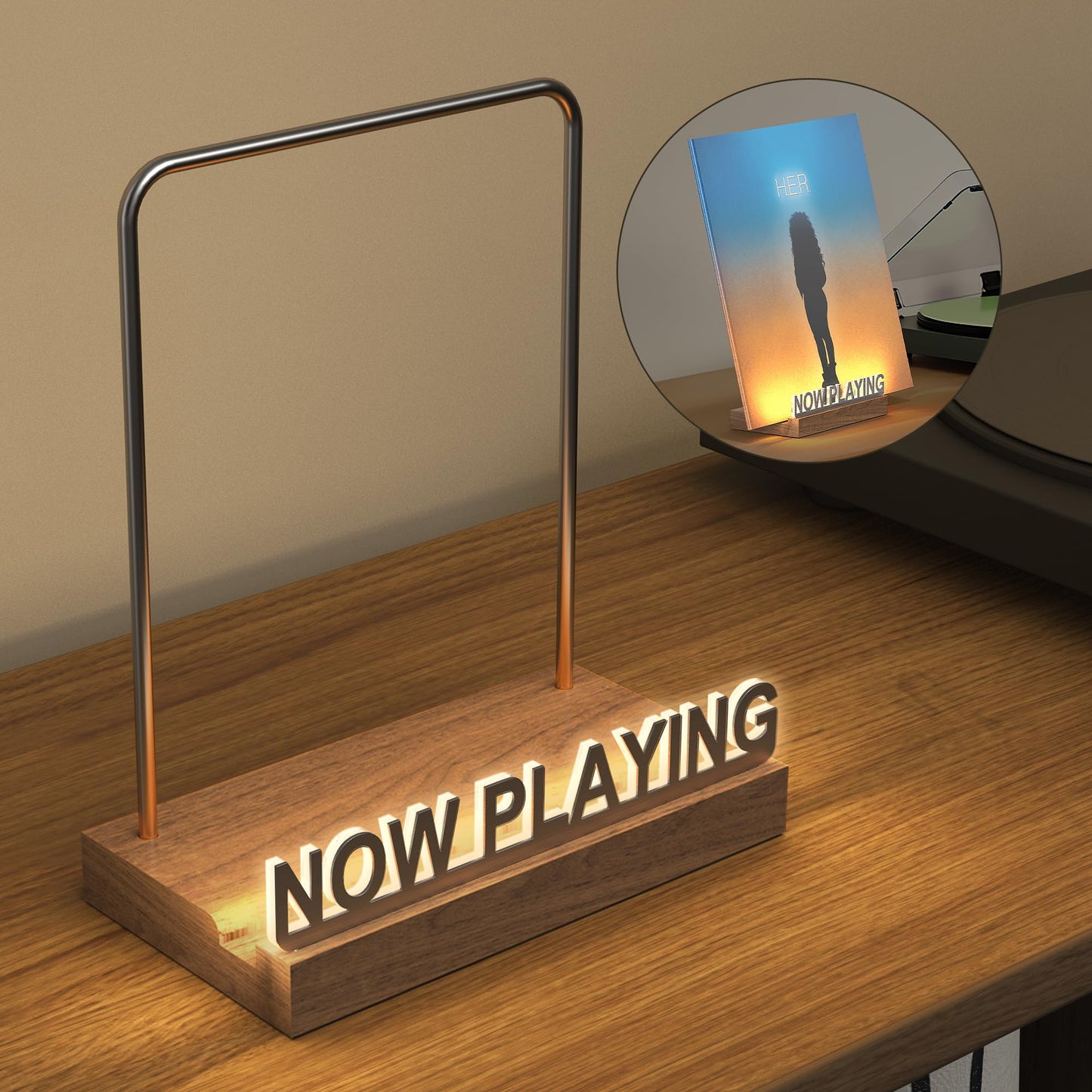 KORRTFID Now Playing Vinyl Record Stand, Vinyl Record Holder, Light Up Vinyl Record Display Stand, Vinyl Record Holder for Albums, Warm White Light with Fingerprint-Proof Acrylic Letters