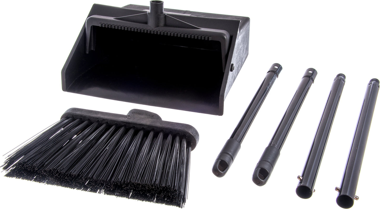 Carlisle FoodService Products Duo-Pan Upright Dust Pan and Broom Broom Set with Clip for Floor Cleaning, Restaurants, Office, And Janitorial Use, Plastic, 36 Inches, Black