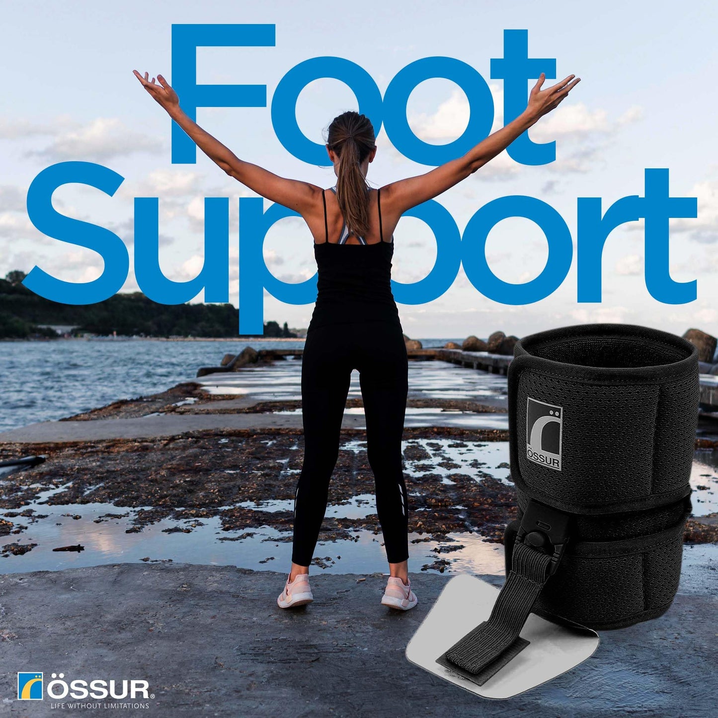 Ossur Foot-Up Drop Foot Brace | Ankle-Foot Orthosis (AFO) for Drop Foot Support | Lightweight, Adjustable Wrap for All-Day Comfort | Breathable Material for All Day Walking | (Black, Large)
