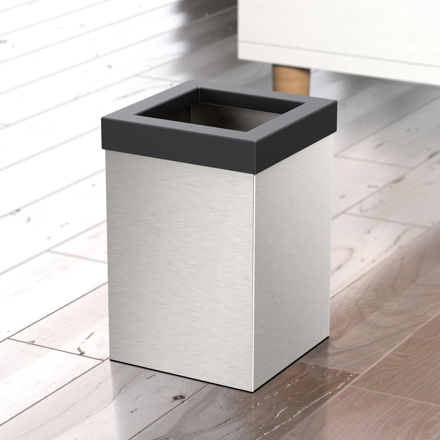 Gatco Modern Square Wastebasket, Satin Nickel and Matte Black Combo - Stainless Steel Trash Can with Removable Lid, Leakproof, 3 Gallon Capacity for Bathroom, Bedroom, Kitchen, or Office