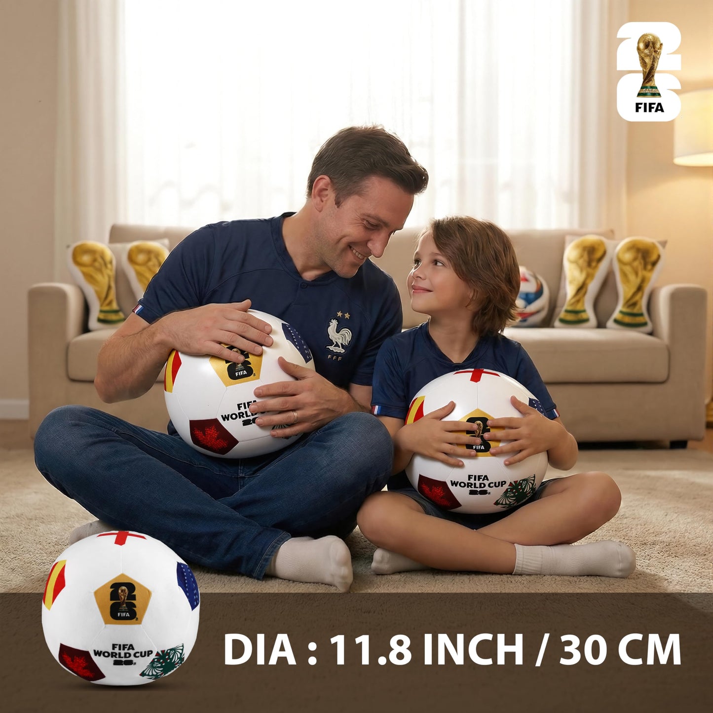 MESUCA FIFA World Cup 2026 Official Edition Mini Soccer Ball Plush Keychain Pillow, 4.72" Soccer Plush Toy Backpack Charm, Kids Gift, World Cup 2026 Merchandise (11.8 inches/30cm)