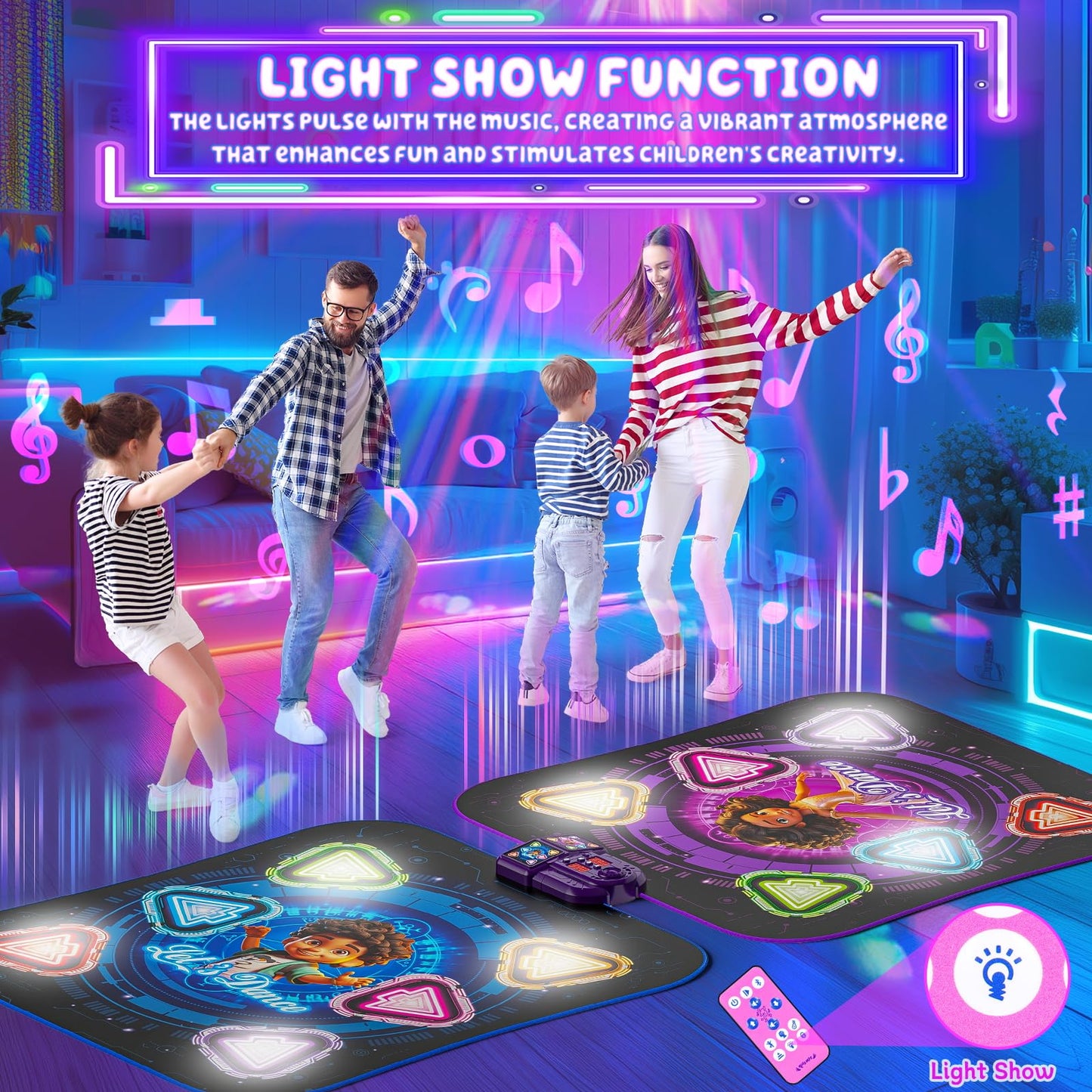 Dance Mat, 2025 Light Up 2-Player Opposing Dance Pad with Single & Double Player Modes, 12-Button Dancing Toys Music Games with Wireless Bluetooth, Birthday for 3-12 Year Old Boys Girls