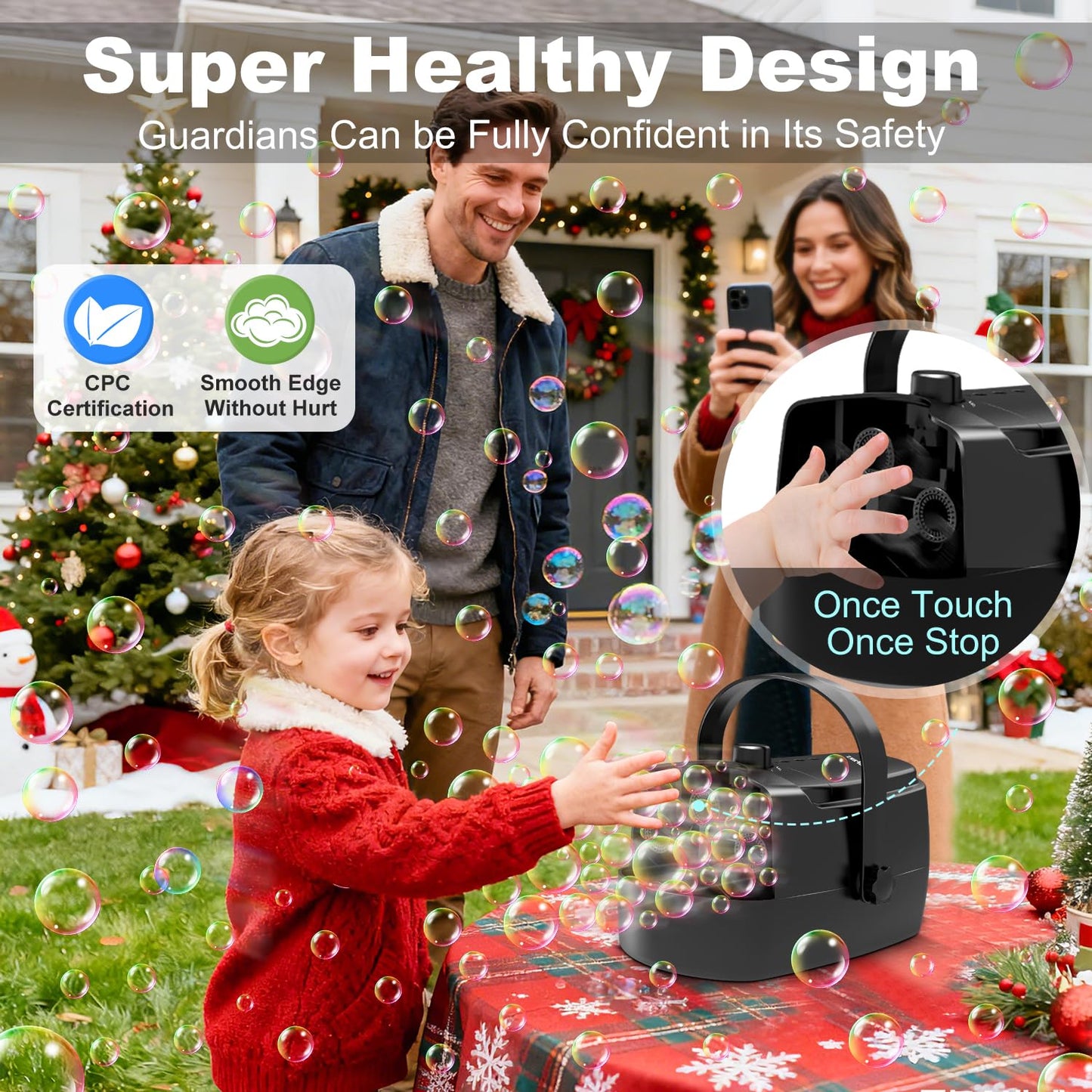 Bubble Machine Durable Automatic Bubble Blower, 18000+ Bubbles Per Minute Bubbles for Kids Toddlers Bubble Maker Operated by Plugin or Batteries Bubble Toys for Indoor Outdoor Birthday Party (Black)