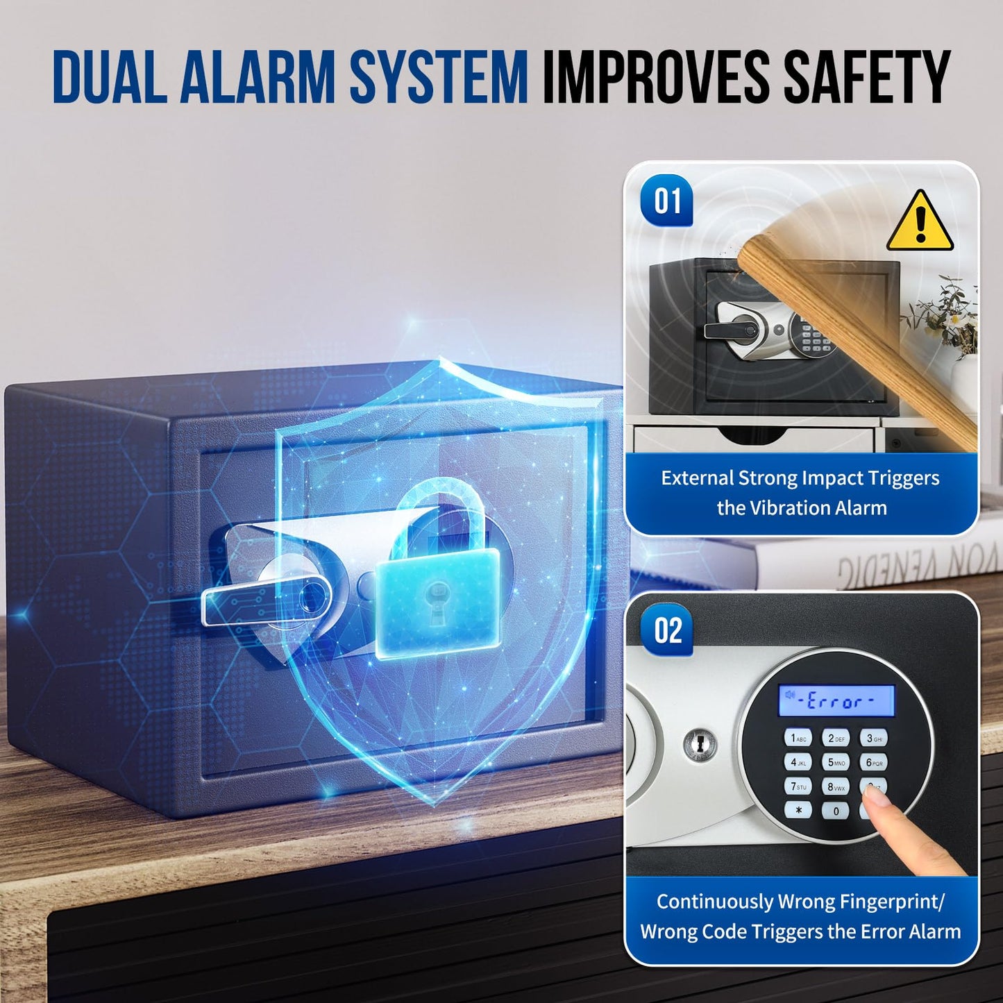 BlackSmith Home Biometric Safe 1.0 Cub - Fingerprint Recognition Box With Keys, Keypad Lock, LCD Display, Dual Alarm System - Wall Mount Cabinet for Jewelry and Valuables, Black