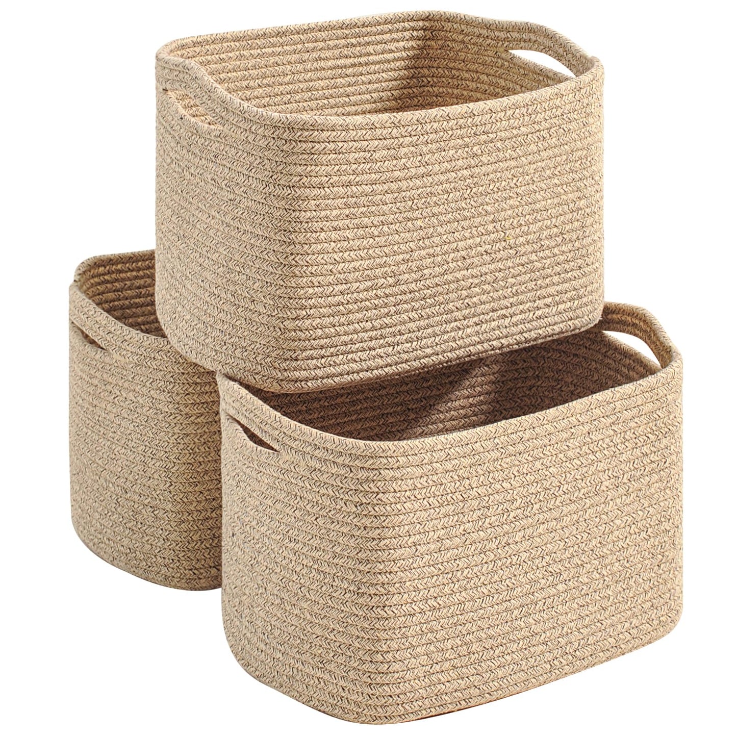 Dcerzxzci Storage Baskets for Organizing Shelves, Woven Cotton Rope Basket for Storage, Dog Toy Baskets Storage Kids, Cute Shelf Basket for Living Room Bedroom, 14.8"×11"×9.5", Pack of 3, Brown