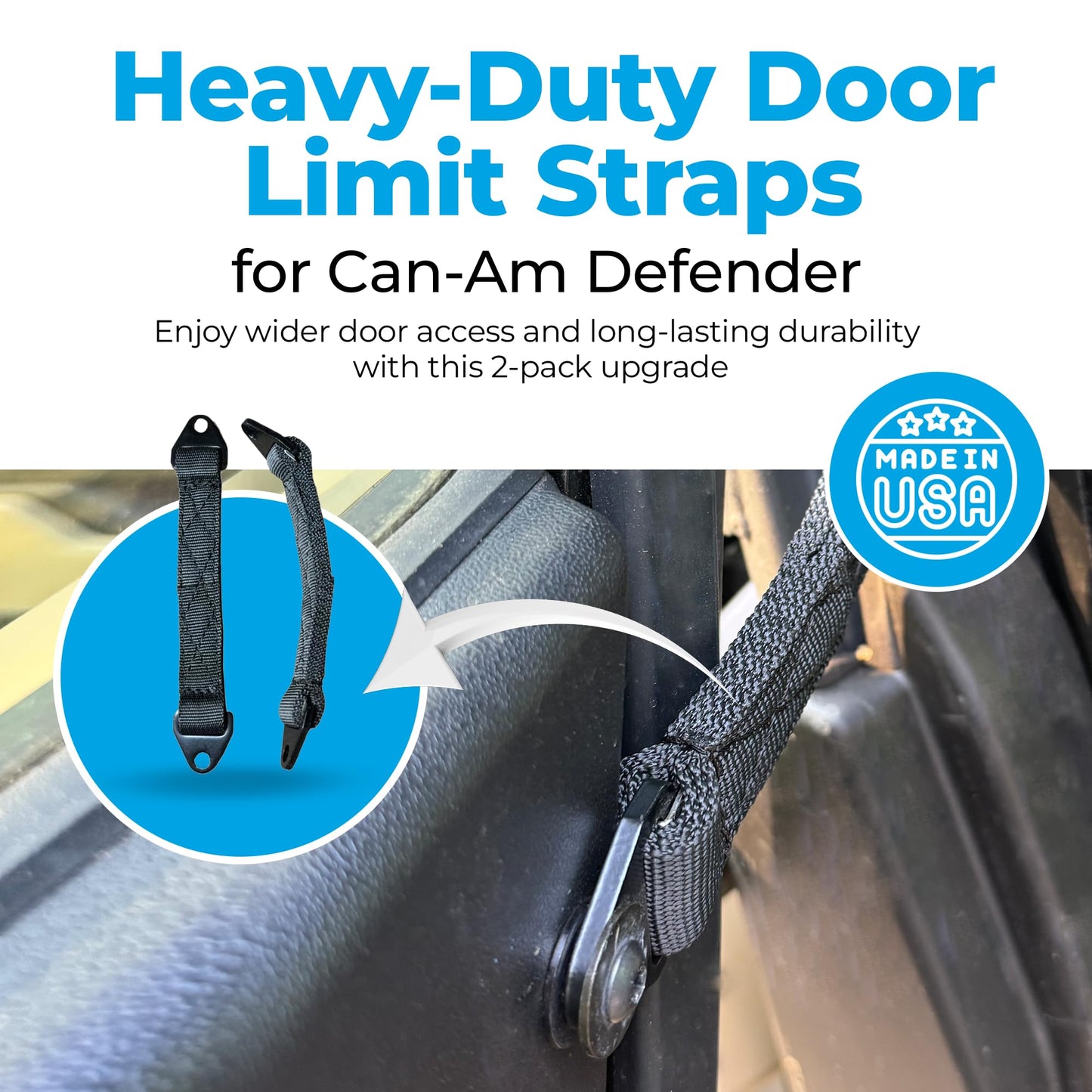 Heavy-Duty Door Limit Straps for Can-Am Defender & Defender Max Limited (2020-Present) | Extra-Long for Wider Door Opening | 2-Pack, Black