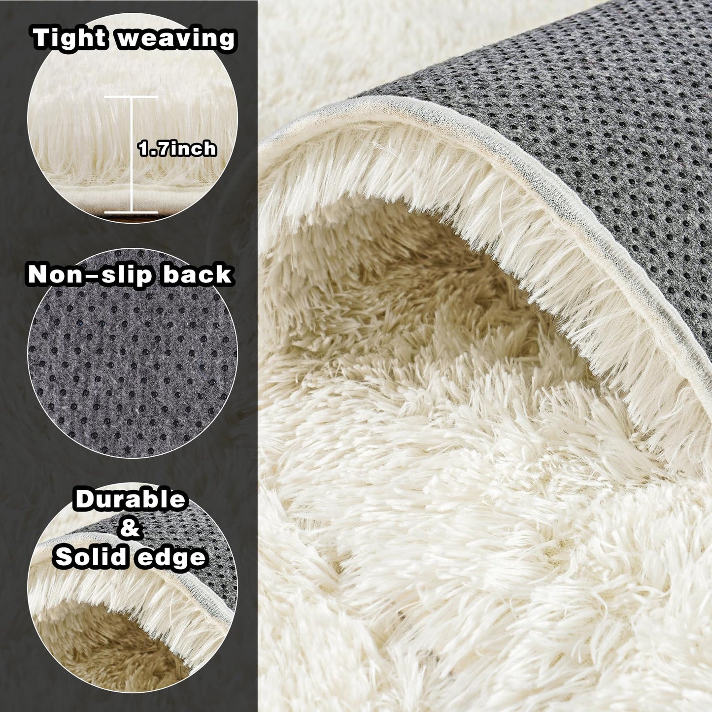 5x7ft Fluffy Fuzzy Area Rug for Living Room Bedroom, Ultra Soft Rugs for Living Room, Modern Shaggy Carpets Rug for Boys Girls Dorm Nursery Home Decor Aesthetic, Upgrade Non-Slip Durable, Cream White