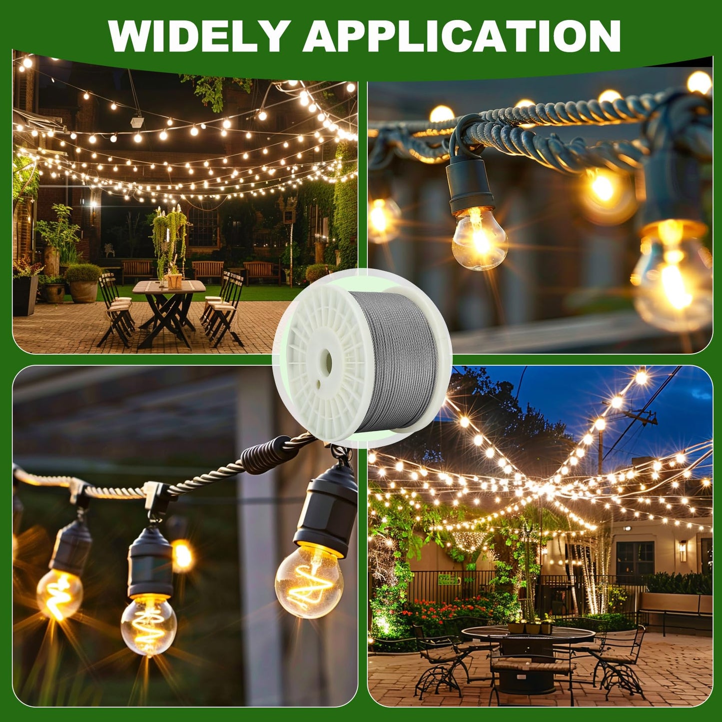 3/32 in Stainless Steel Cable Wire Rope 1000ft, 7x7 Strands Stainless Steel Aircraft Cable, for Deck Railing, String Light Hanging, Marine Rigging, Garden Wire with 300 M2.5 Crimping Loops