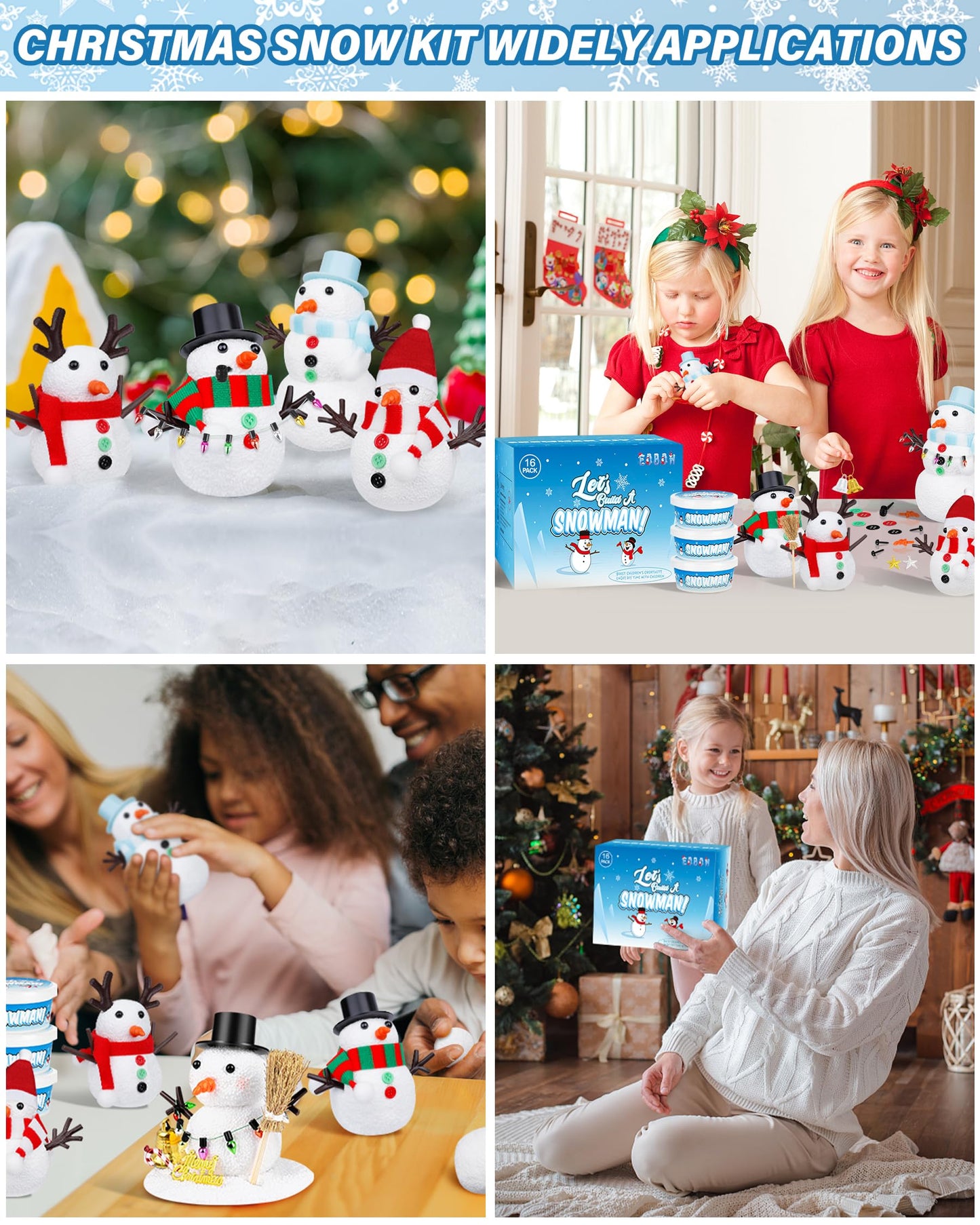 Pack of 16 Snowman Kit, Make a Snowman Craft Kit for Kids, Creative Christmas Crafts for Modeling Outdoor Dry Clay, Enhance Creativity, Christmas Gifts, Winter School, Christmas Creative Supplies