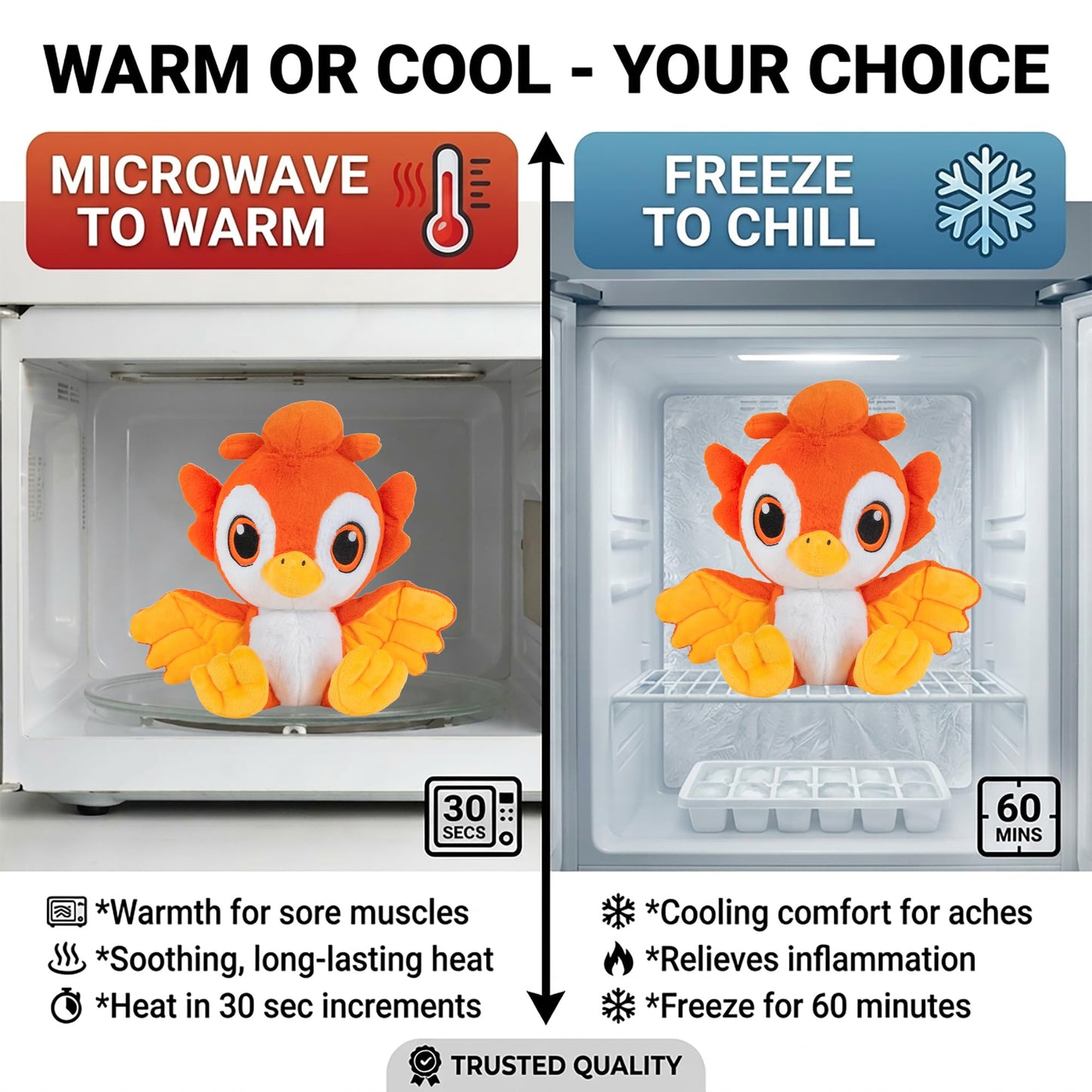 Warm Pals Scented Glow in the Dark Phoenix Plush, Cozy Microwavable and Freezable Plush Toys Filled with Natural Grains and Lavender, Heatable and Coolable Bedtime Comfort Weighted Stuffed Animal