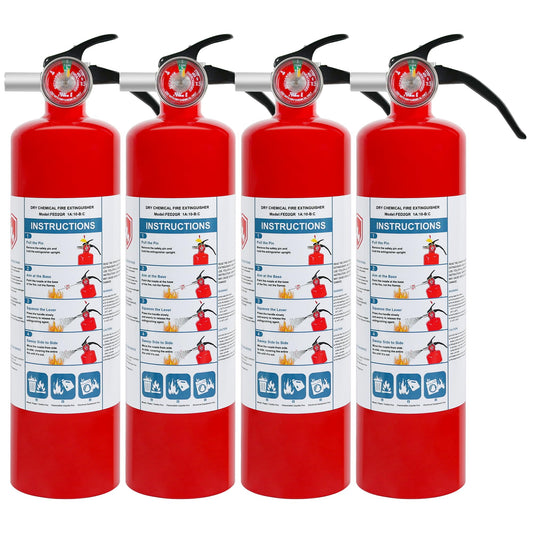 4 Pack ABC Dry Chemical Fire Extinguishers, 2.5 lb 1A:10B:C Rating for Home, Car, Boat, Quick Release Handle, Compact & Portable Dry Powder extinguisher