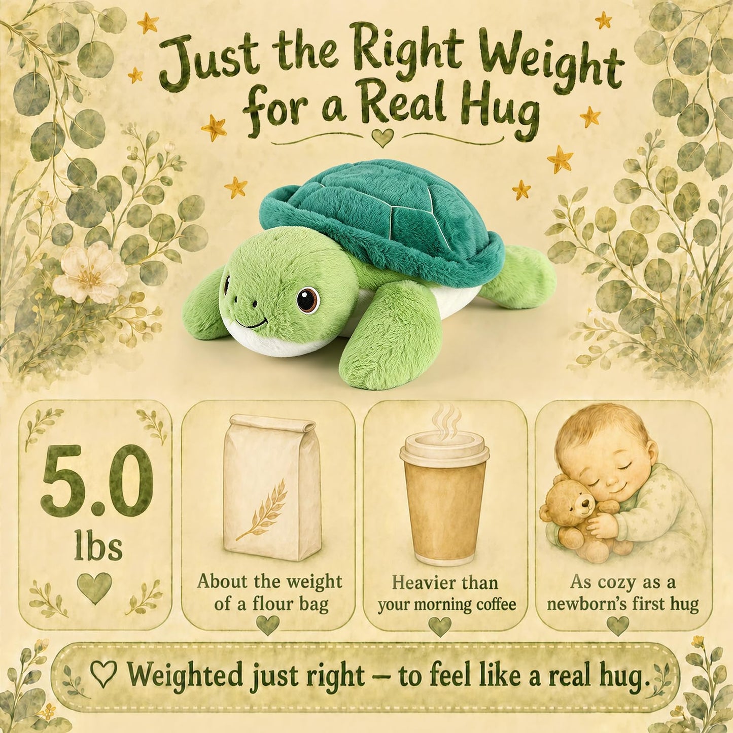 gnomantic Turtle Weighted Stuffed Animals - 28 Inch 5.0 Pounds Weighted Plushies Sea Turtle Stuffed Animal - Large Tortoise Plush Pillow - Cute Plush Toy Gifts for Kids & Adults (Green)