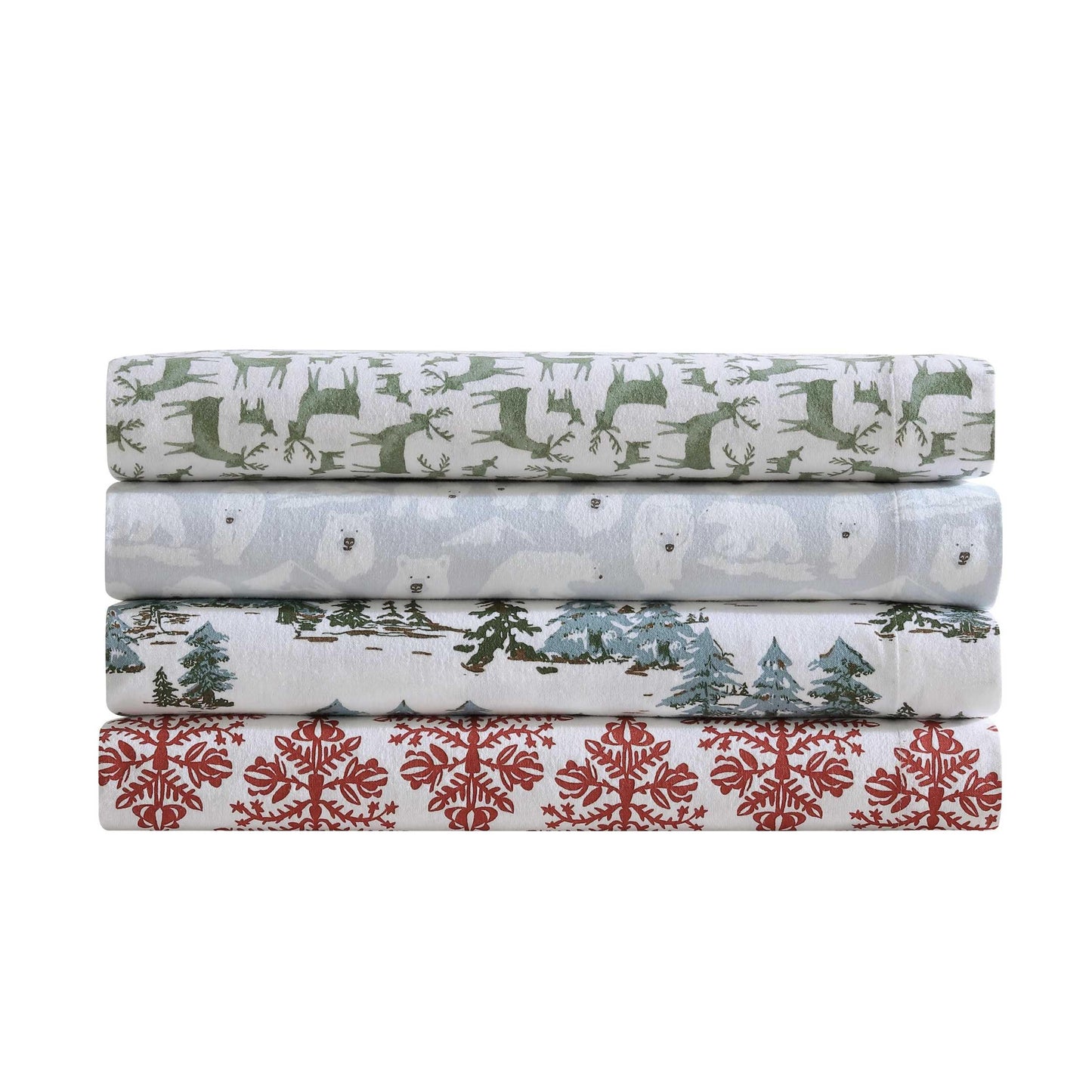 Eddie Bauer - Flannel Sheets Queen Size, Anti-Pilling & Wrinkle Resistant Cotton, Touchably Soft for All-Season Comfort - Bed Sheets with Matching Pillowcases & Fitted Sheet (Deer Camp Green)