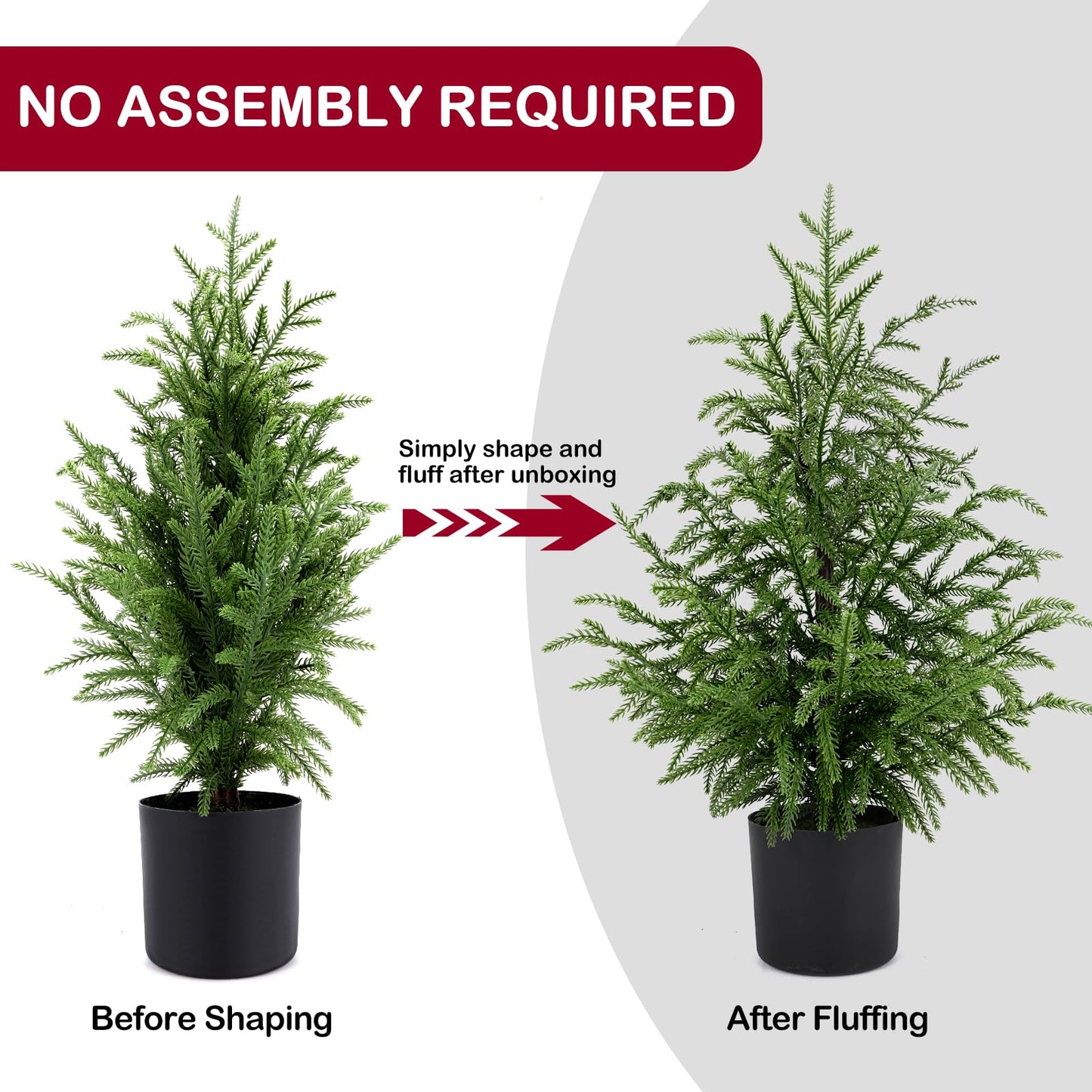 ENVEN 2FT Artificial Norfolk Pine Christmas Tree – Tabletop Faux Tree Unlit/Prelit with 50 LED Lights & 8-Function Battery Box, Pre-Assembled Holiday Decor for Home or Office (Prelit-2FT-2Pack)