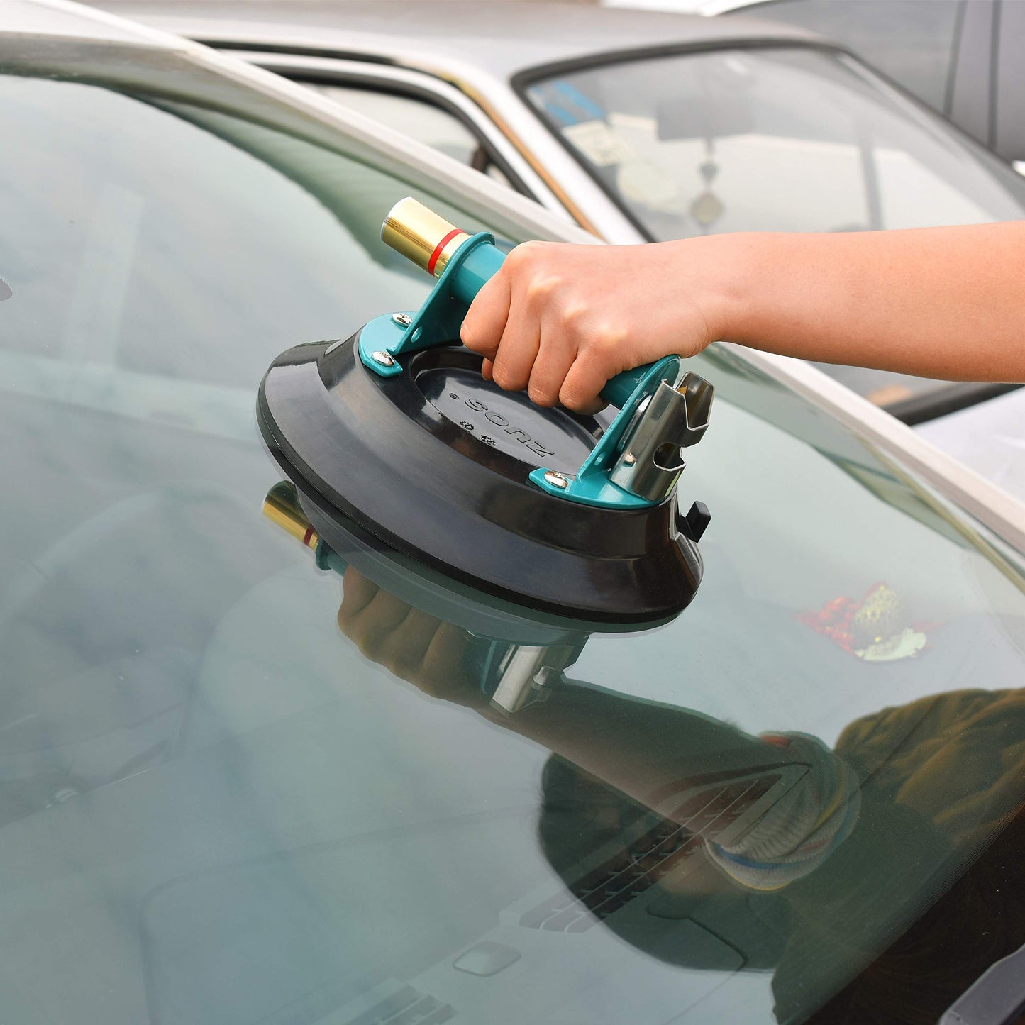 ZUOS 10" Vacuum Concave Suction Cup for Granite & Glass Lifting, Glass Suction Cup Vacuum Glass Lifter with Metal Handle and Brass Pump,880lbs Load Capacity (10" Suction Cup)