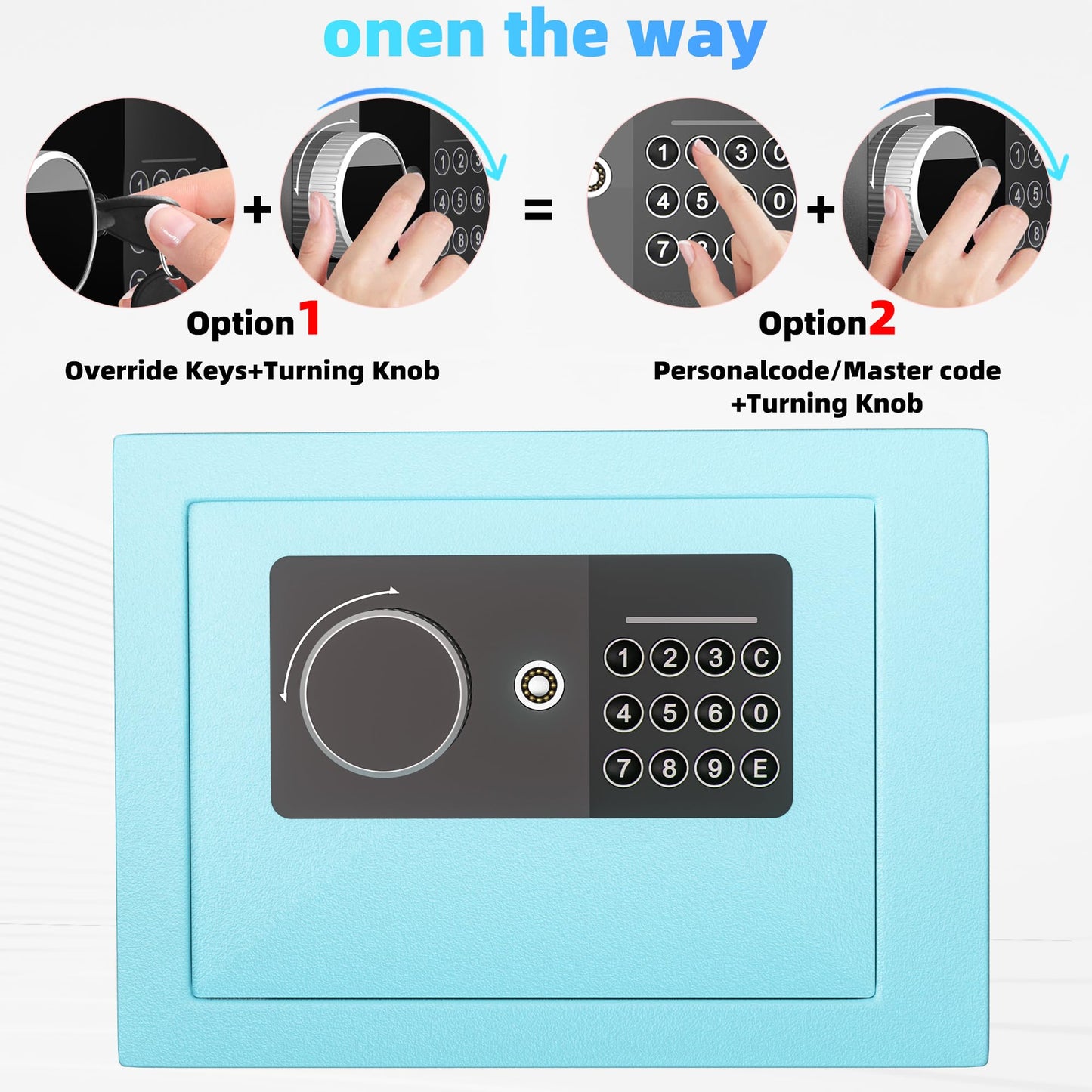 Digital Electronic Money Safe, Steel Security Lock Box with Keypad, Office Hotel Business Jewelry Gun Cash Safe, 0.23 Cubic Feet, 9.06" W x 6.69" D x 6.69" H（blue）