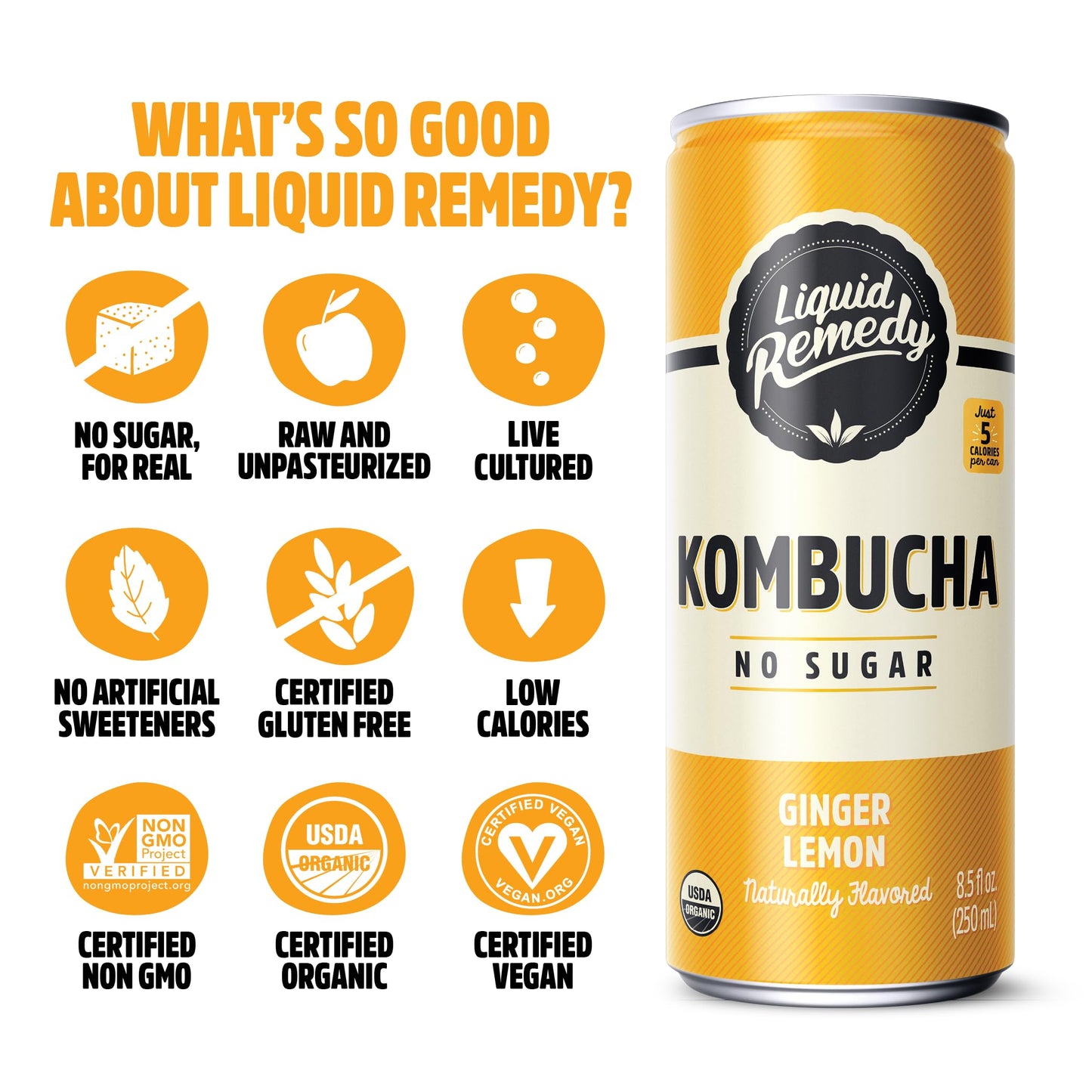 Liquid Remedy Kombucha Sugar Free Organic Drink, Low Calorie, Probiotic Like Tea for Gut Health - Super Sampler Variety Pack - 8.5 Fl Oz Can, 24-Pack