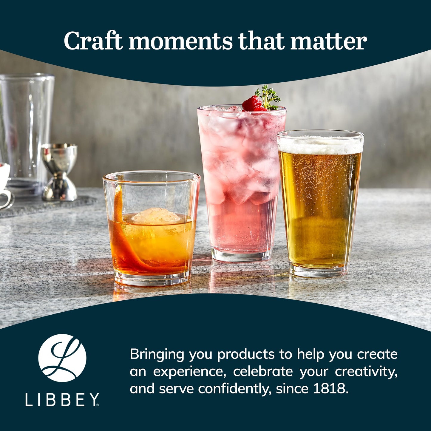 Libbey Bar Essentials Tumbler Glasses Set of 6, Modern Style 16 Oz Glass Set, Dishwasher Safe Tall Drinking Glasses Set for Wine, Beer, and Cocktail