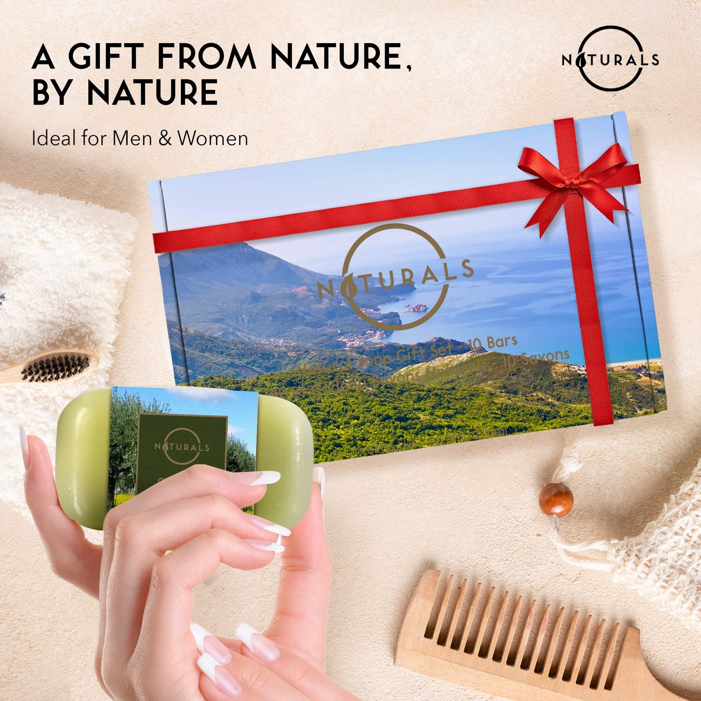 O NATURALS 100% Natural Bar Soap - Gift Set - Organic Ingredients & Essential Oils - Spa Gifts for Women & Men, Body Wash & Face Soap - 10PC Natural Soap Gift Set