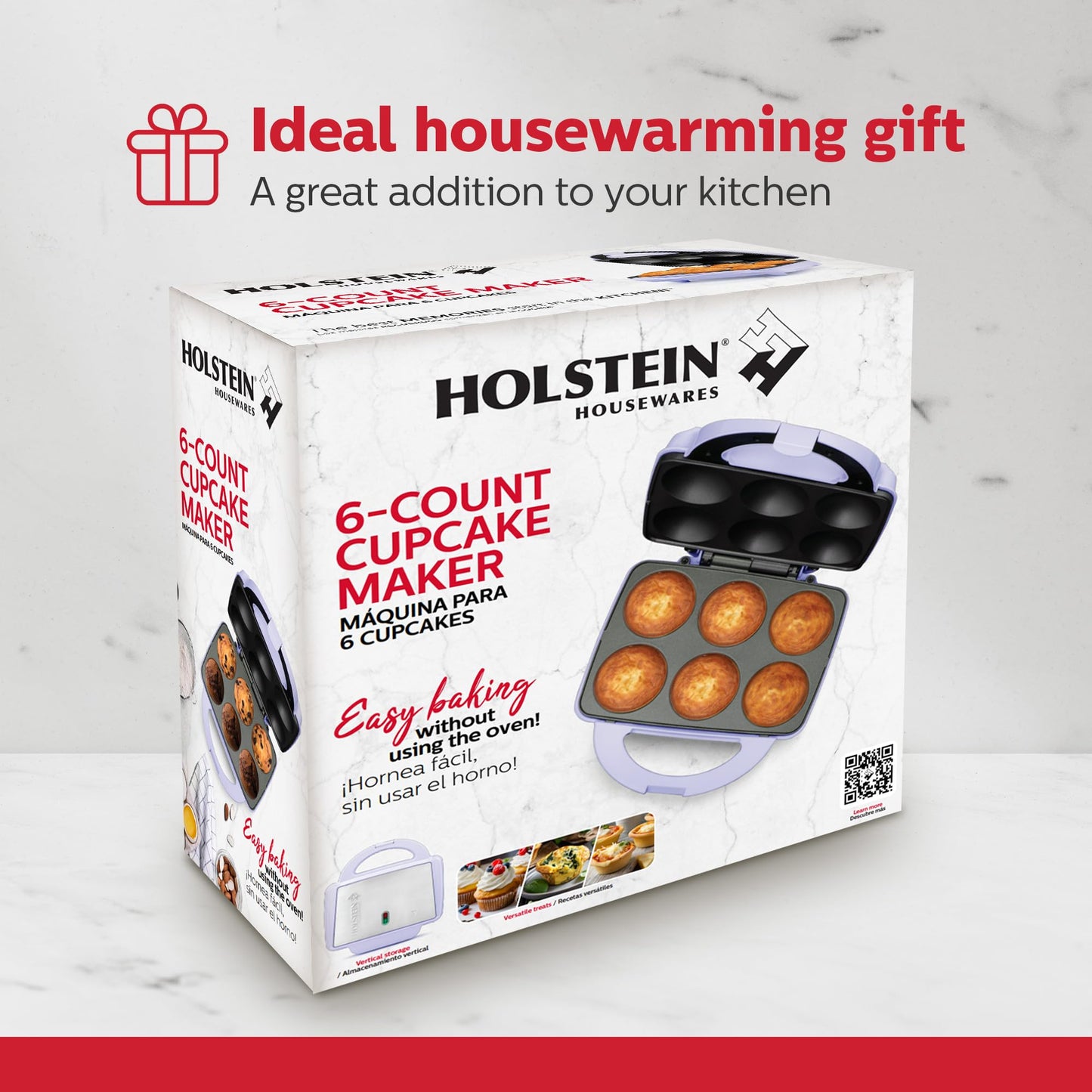 Holstein Housewares Non-Stick 6-Count Electric Cupcake Maker Machine – Bakes 6 Cupcakes, Muffins, Pizza Cups, Cinnamon Buns – Perfect for Gifts, Birthdays, Holidays, or Bake Sales, Lavender