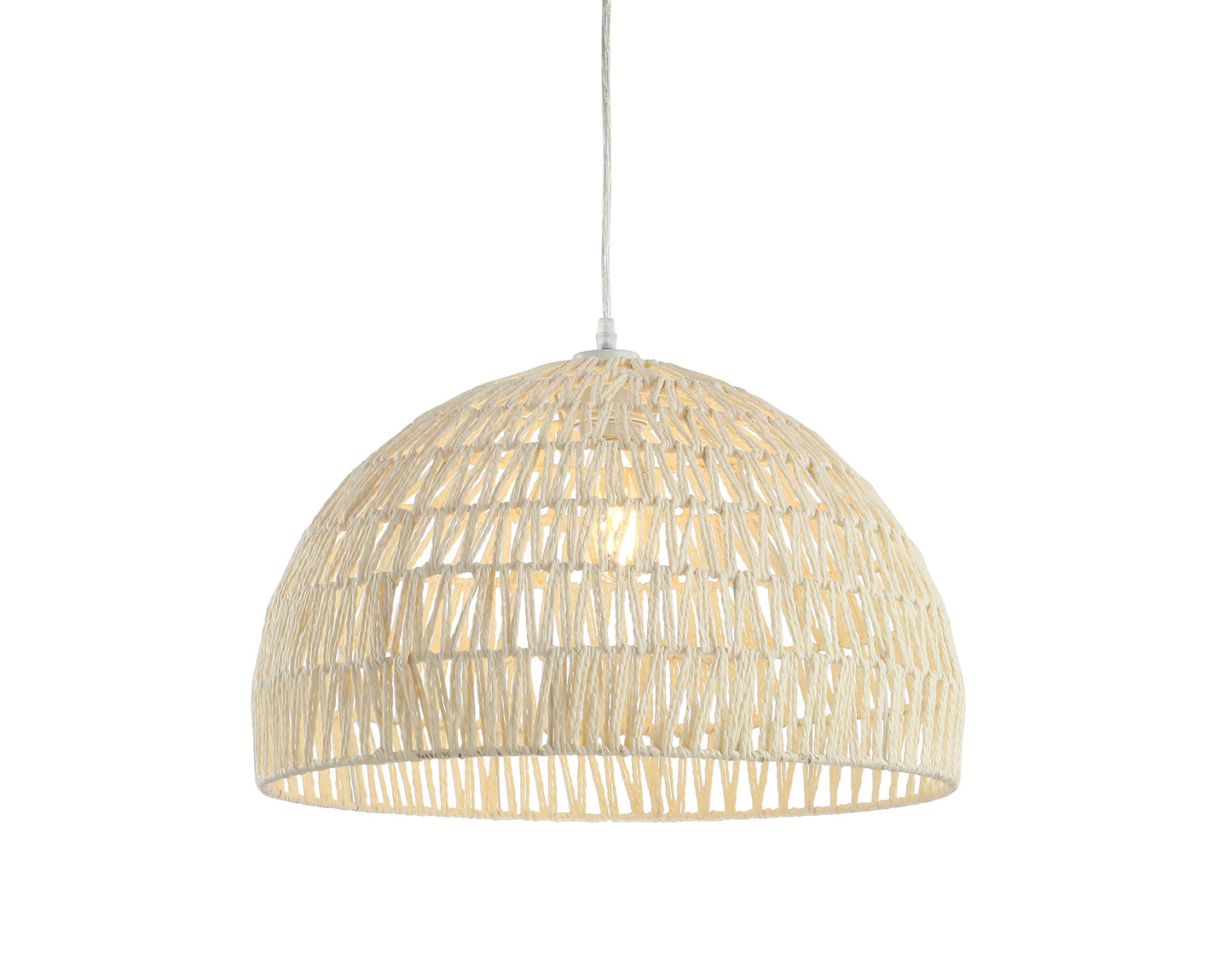 JONATHAN Y JYL6504A 20" Woven Dome Pendant Light, Bohemian Farmhouse Hanging Light Fixture with Adjustable Height for Kitchen Island, Dining Room, Living Room, Coastal Rope Ceiling Lamp, Cream