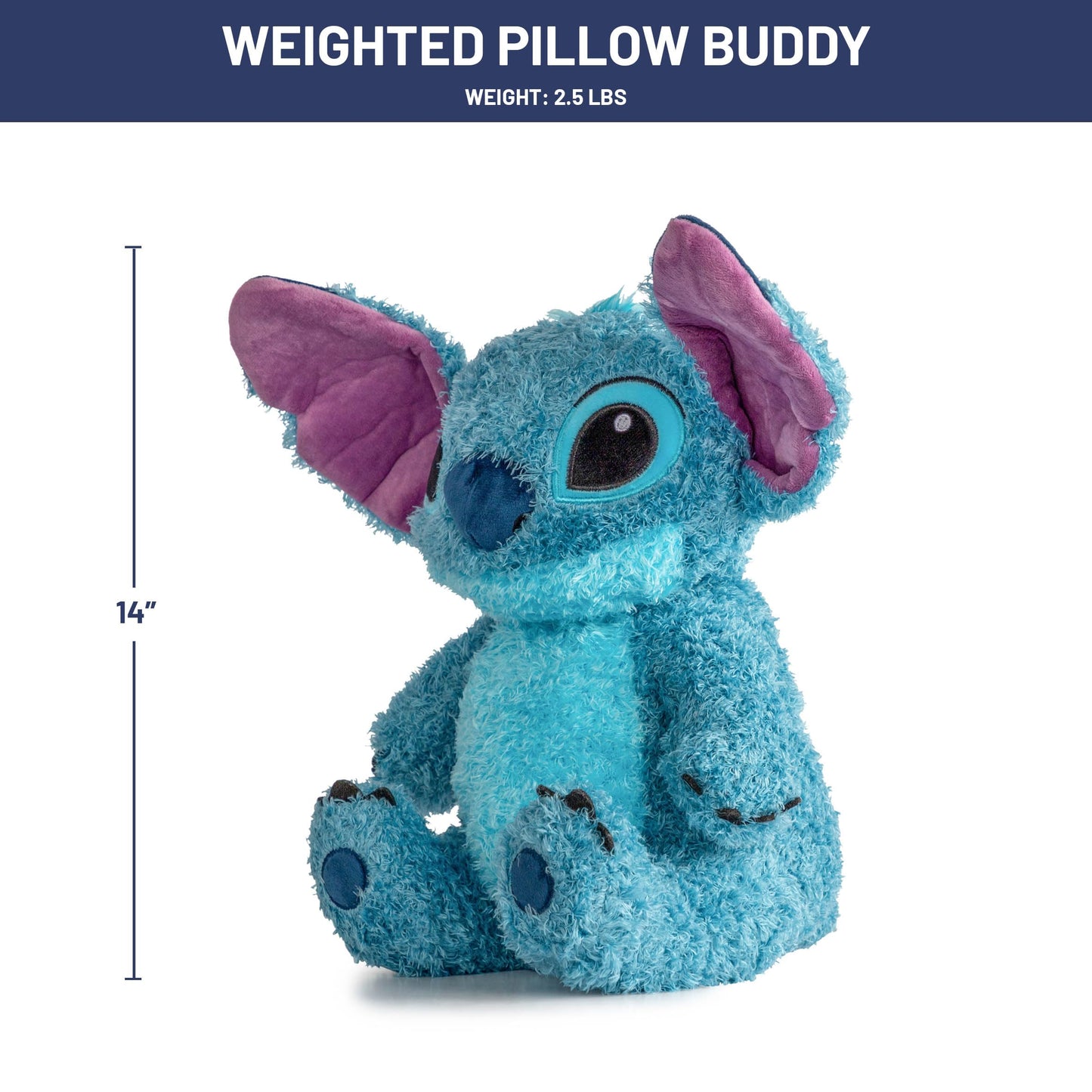 Jay Franco Weighted Disney Plush Pillow Buddy - 2.5 lbs Soft Plushie Stuffed Pillow, 14 Inches, Blue - Stitch