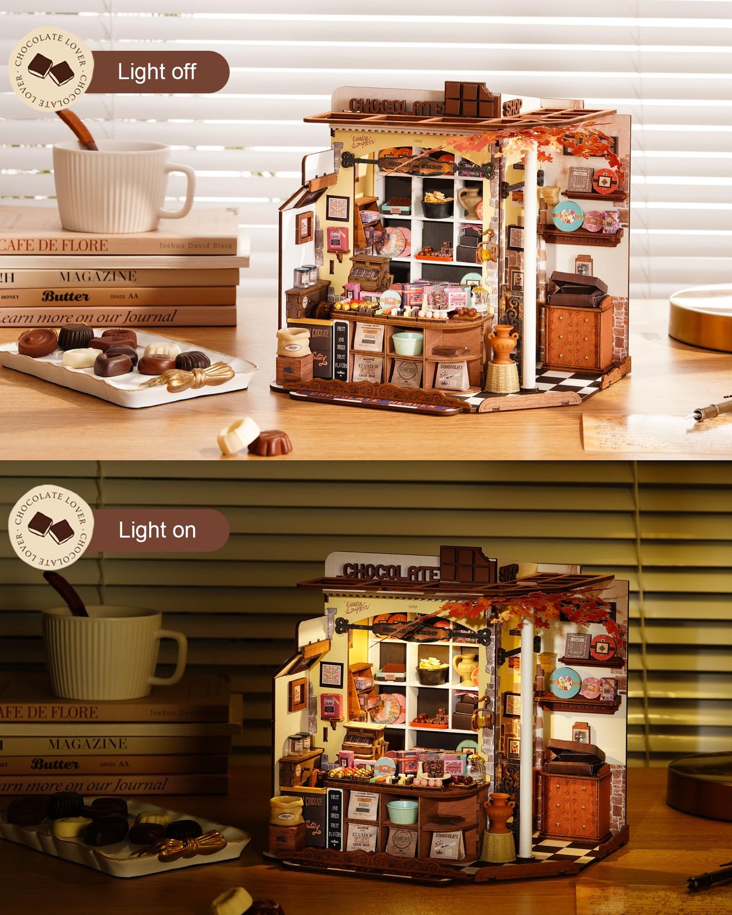 Rolife DIY Miniature House Kit Henry's Chocolate Shop 1:18 Scale Dollhouse Diorama, Tiny House Building Kit Crafts for Adults Home Decor Gift for Boys Girls